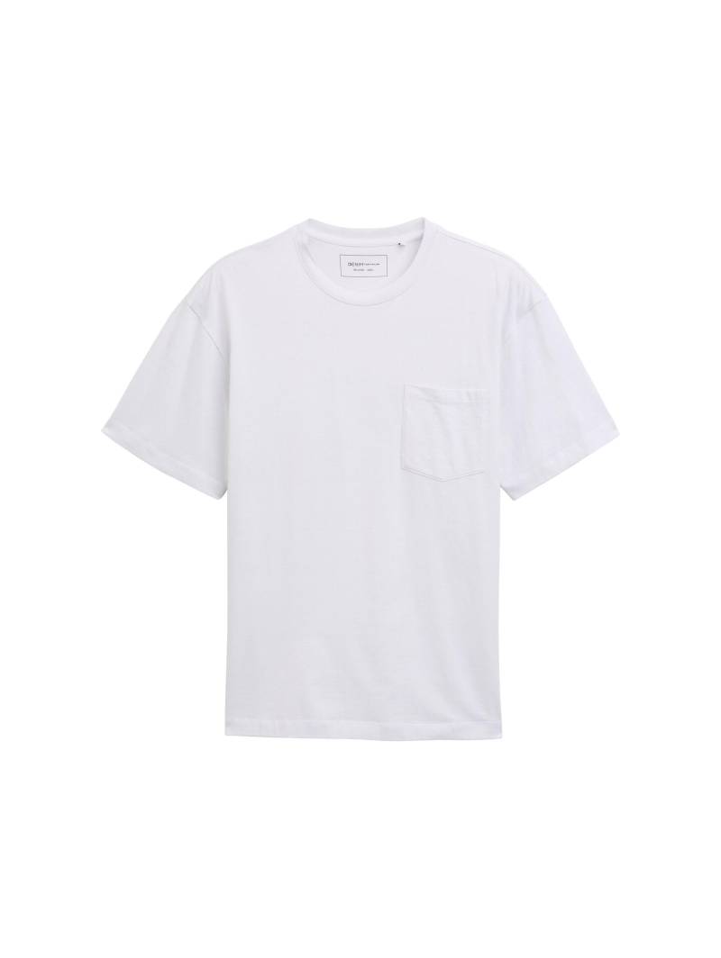 Denim Tom Tailor - Relaxed Fit T-Shirt mit Brusttasche chalk grey white mini stripe - Gr. - M von Denim Tom Tailor