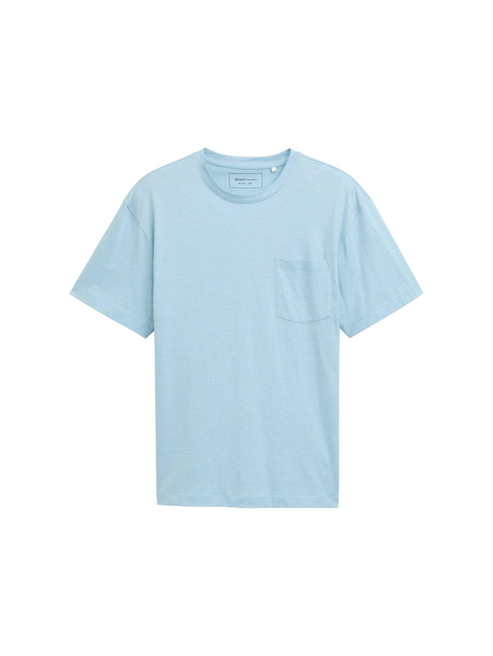 Denim Tom Tailor - Relaxed Fit T-Shirt mit Brusttasche dusty blue white mini stripe - Gr. - S von Denim Tom Tailor