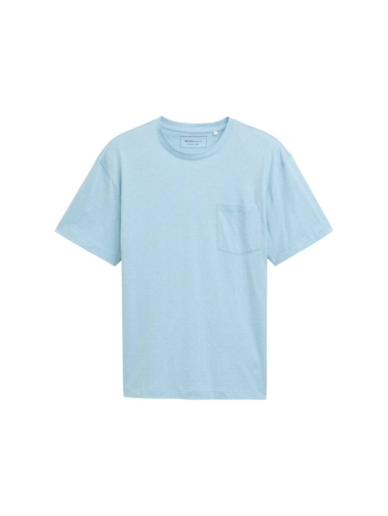 Denim Tom Tailor - Relaxed Fit T-Shirt mit Brusttasche dusty blue white mini stripe - Gr. - S von Denim Tom Tailor