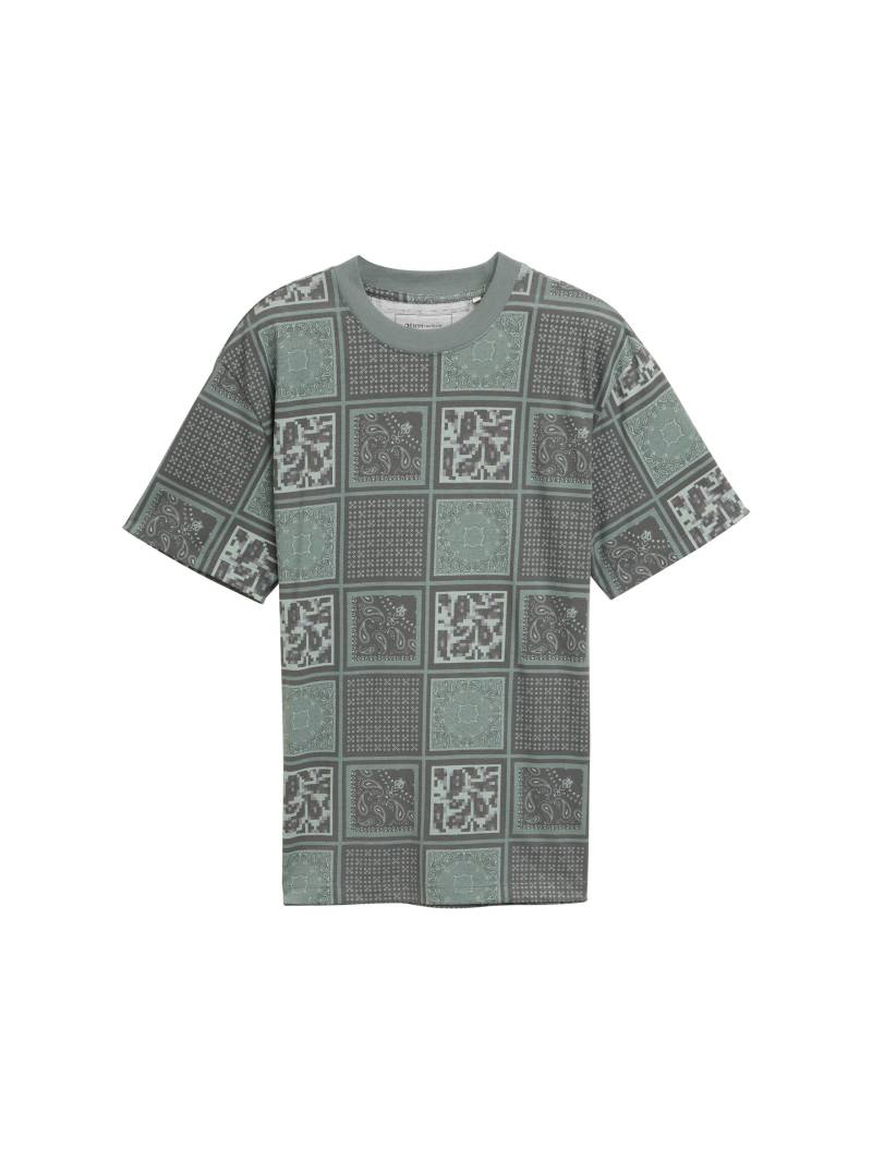 Denim Tom Tailor - Relaxed Fit T-Shirt mit Muster grey green patchwork print - Gr. - M von Denim Tom Tailor