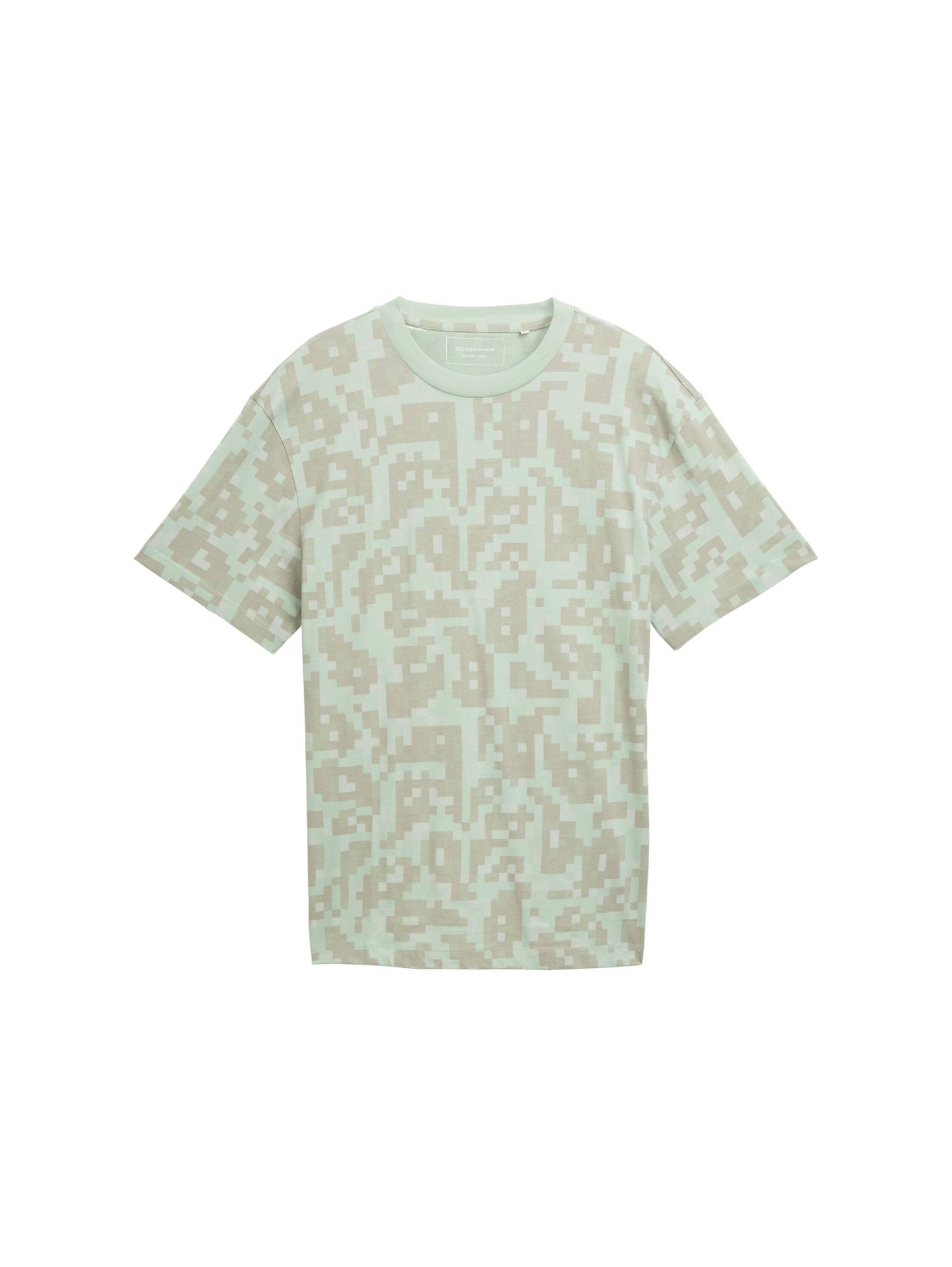 Denim Tom Tailor - Relaxed Fit T-Shirt mit Muster mint green big pixel print - Gr. - S von Denim Tom Tailor