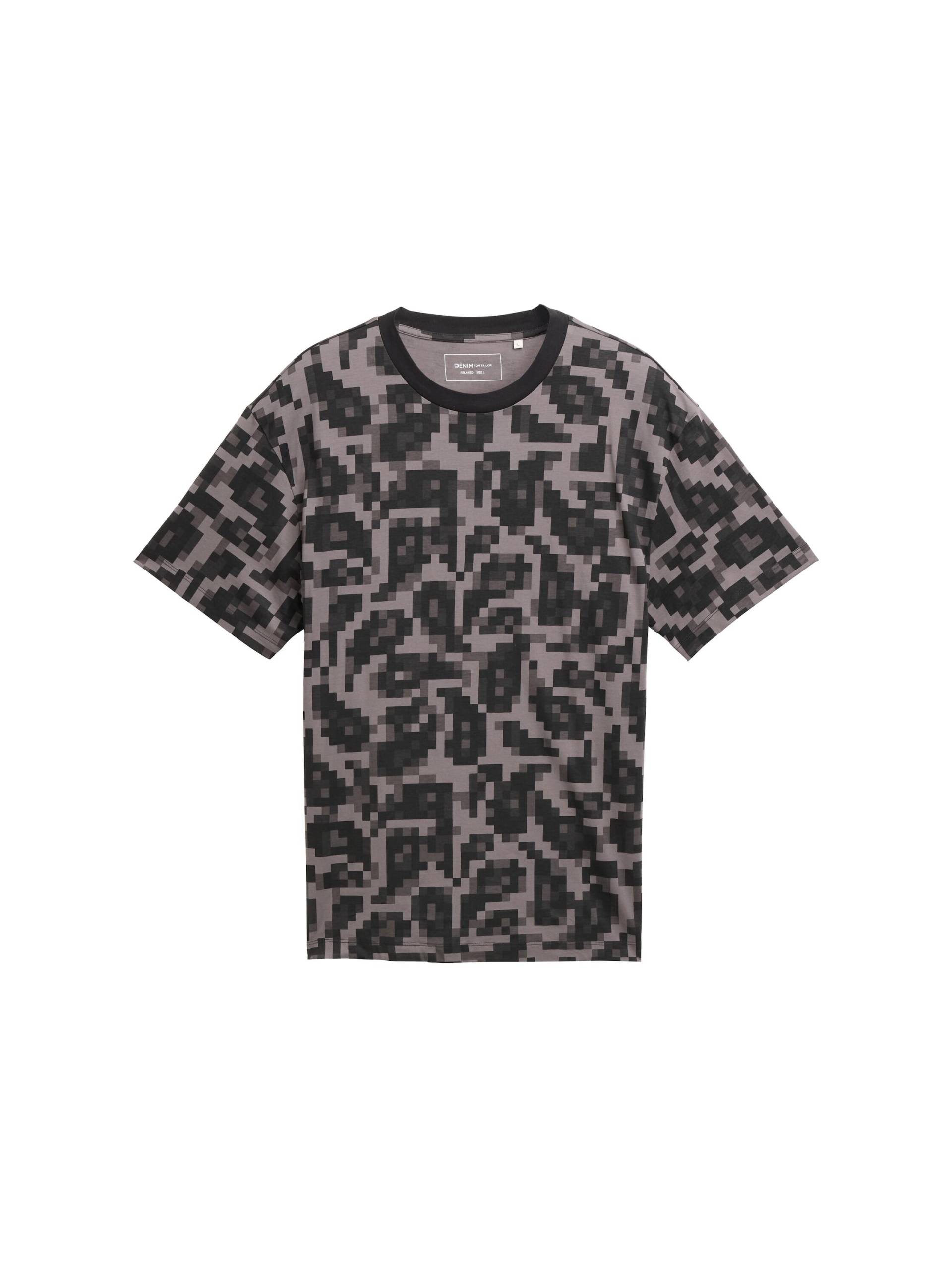 Denim Tom Tailor - Relaxed Fit T-Shirt mit Muster night grey big pixel print - Gr. - XXL von Denim Tom Tailor