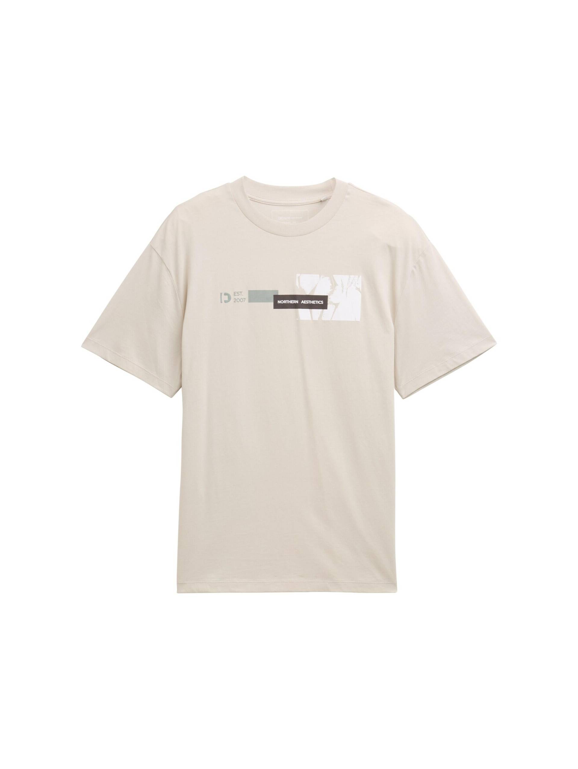 Denim Tom Tailor - Relaxed Fit T-Shirt mit Print chalk grey - Gr. - S von Denim Tom Tailor