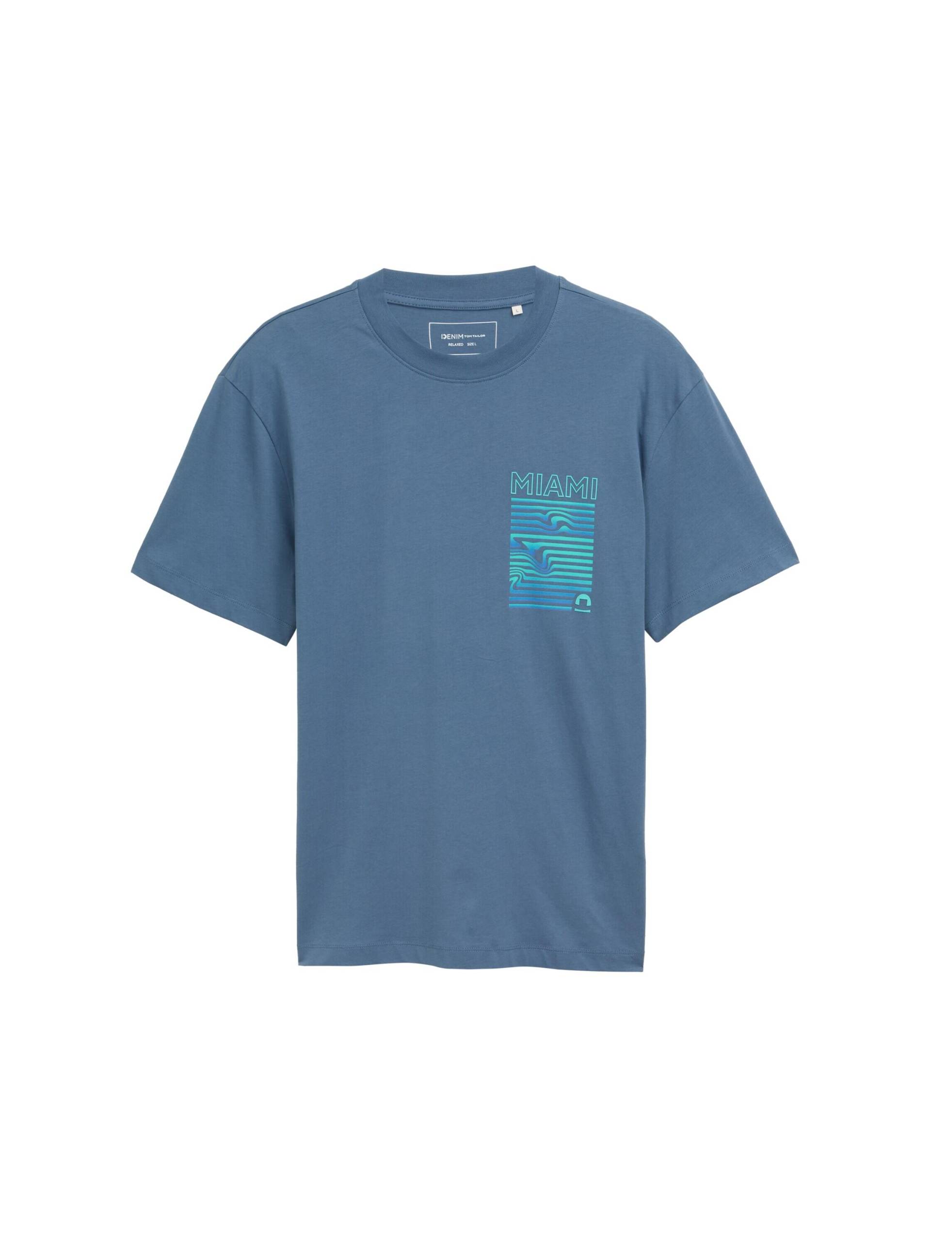 Denim Tom Tailor - Relaxed Fit T-Shirt mit Print mystical blue - Gr. - L von Denim Tom Tailor