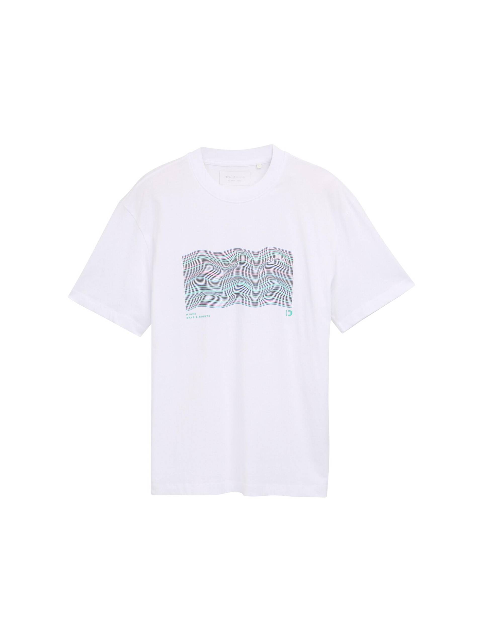 Denim Tom Tailor - Relaxed Fit T-Shirt mit Print white - Gr. - L von Denim Tom Tailor