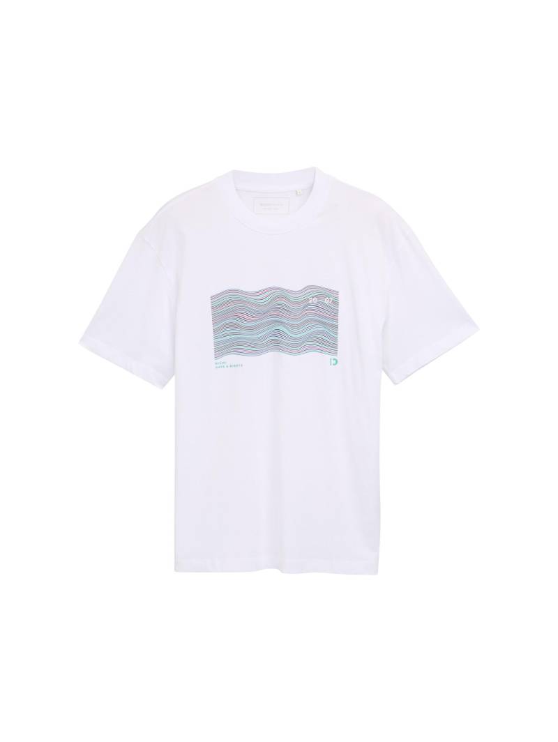 Denim Tom Tailor - Relaxed Fit T-Shirt mit Print white - Gr. - L von Denim Tom Tailor