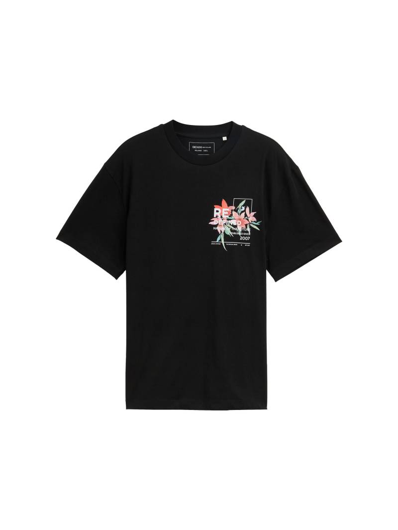 Denim Tom Tailor - Relaxed Fit T-Shirt mit Rücken-Print black - Gr. - XL von Denim Tom Tailor