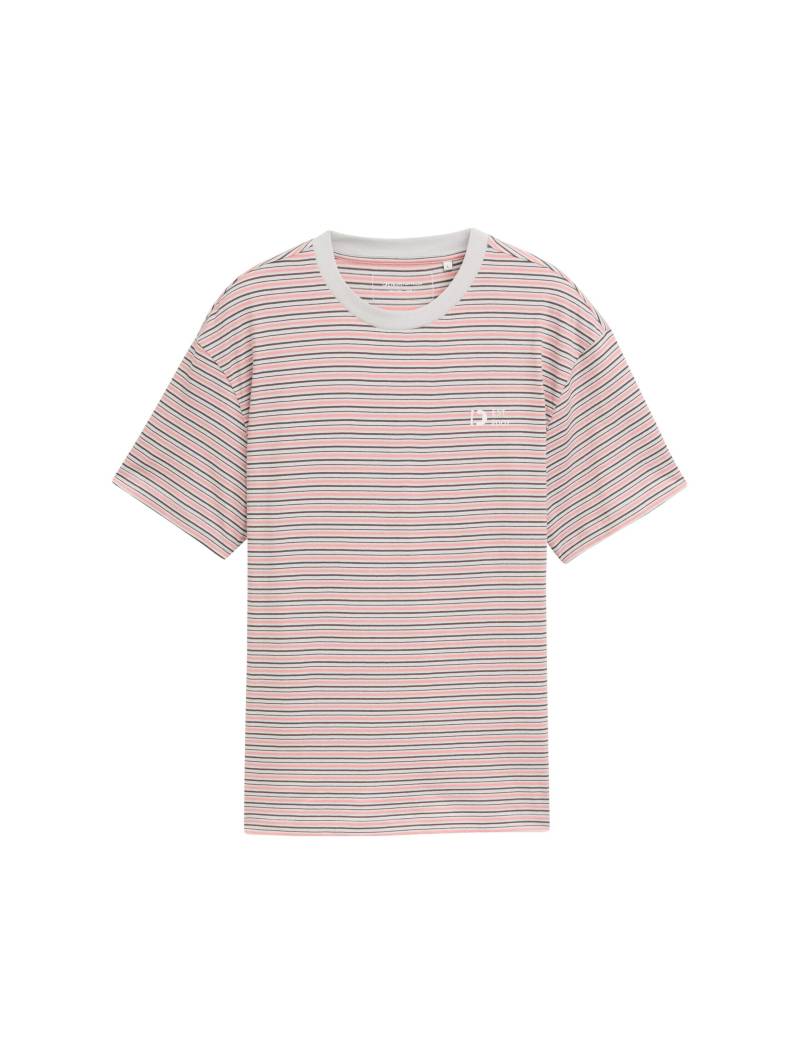 Denim Tom Tailor - Relaxed Fit T-Shirt mit Streifenmuster grey rose yd fine stripe - Gr. - L von Denim Tom Tailor