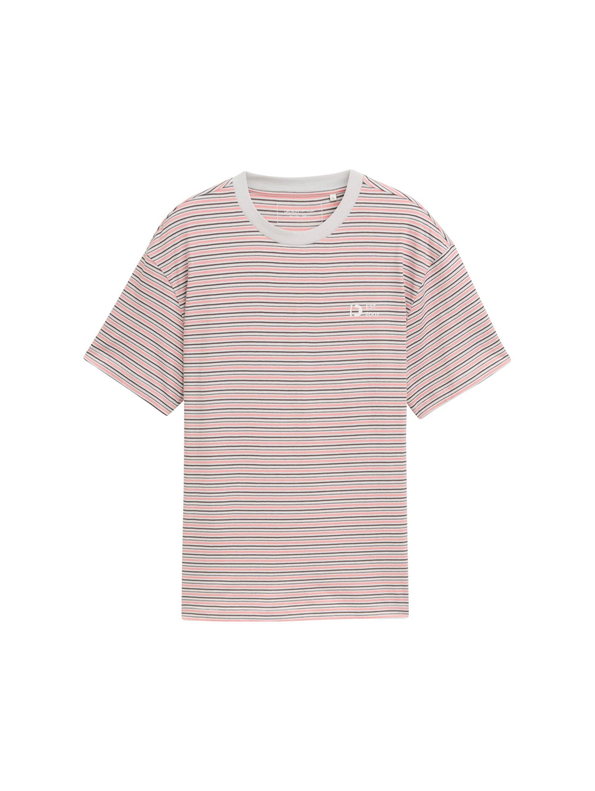 Denim Tom Tailor - Relaxed Fit T-Shirt mit Streifenmuster grey rose yd fine stripe - Gr. - L von Denim Tom Tailor
