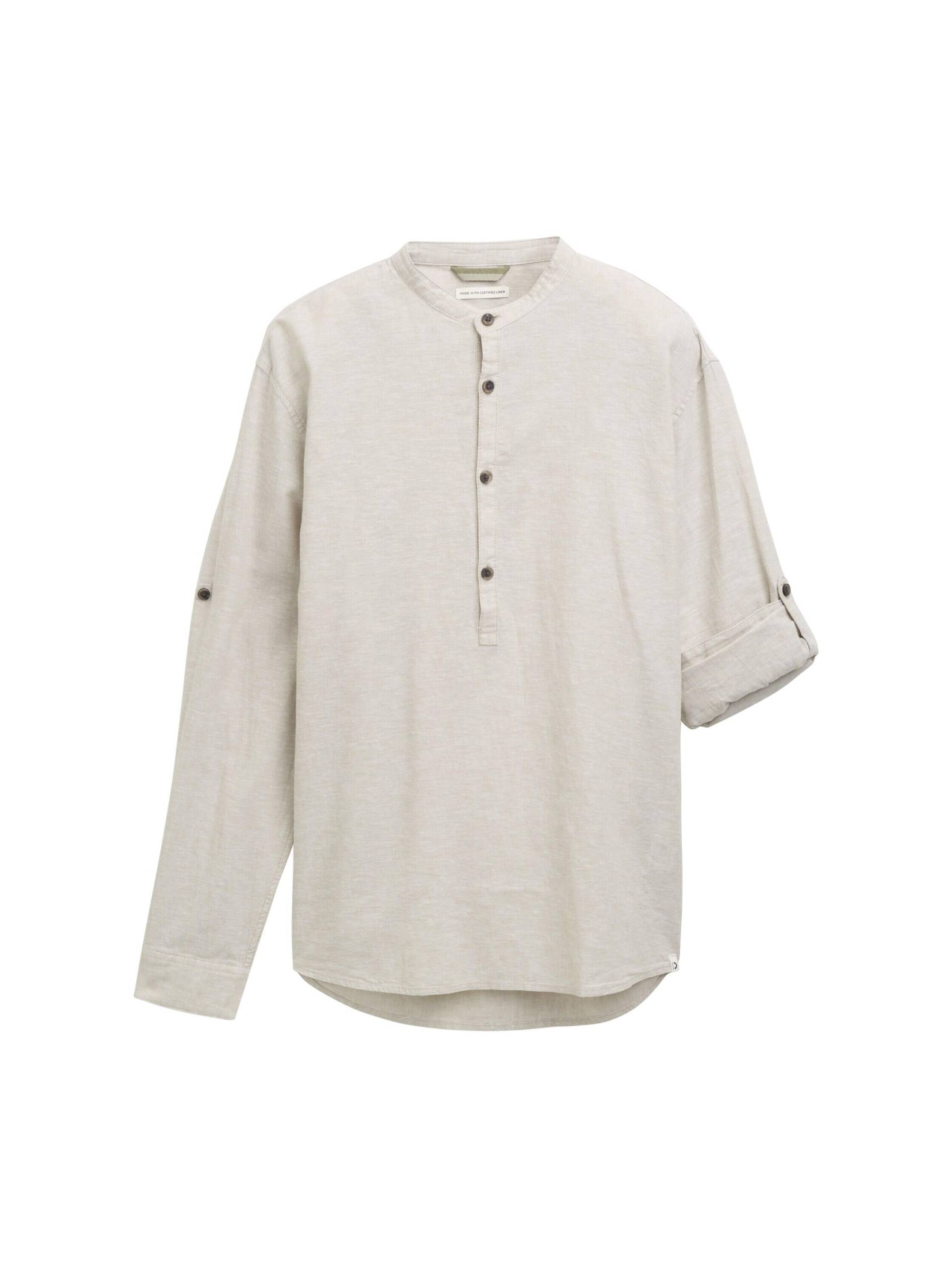 Denim Tom Tailor - Relaxed Fit Tunika Hemd mit Leinenanteil beige abbey stone chambray - Gr. - S von Denim Tom Tailor