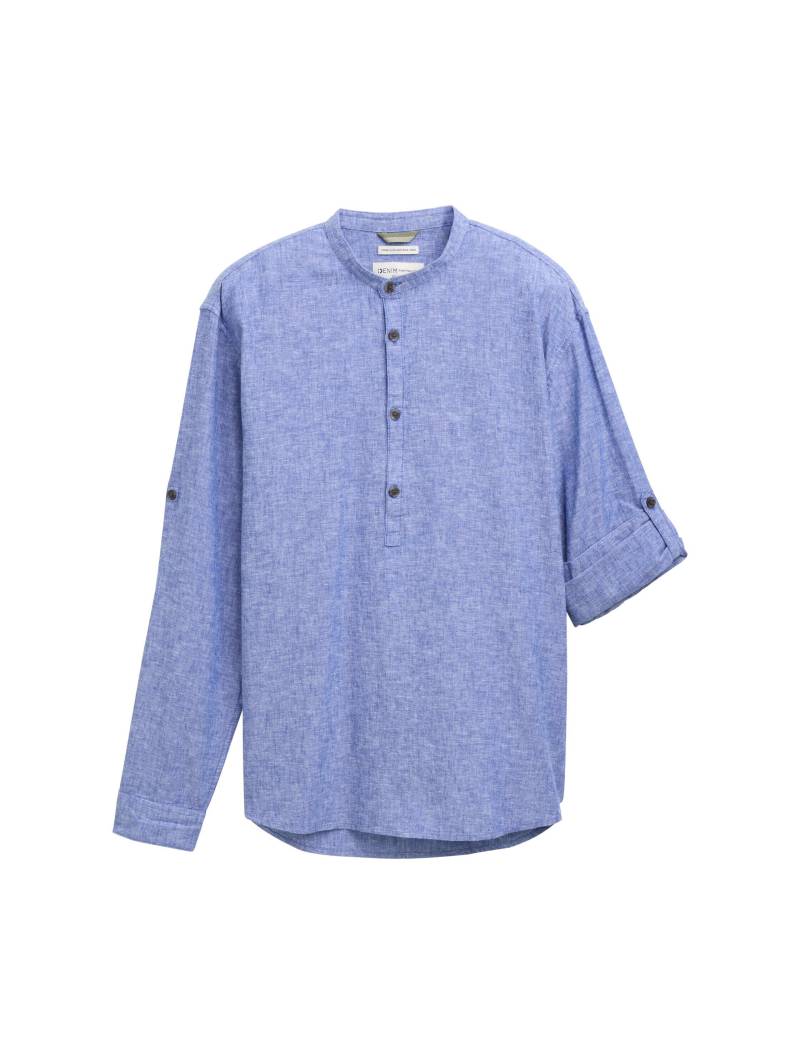 Denim Tom Tailor - Relaxed Fit Tunika Hemd mit Leinenanteil royal blue chambray - Gr. - XL von Denim Tom Tailor