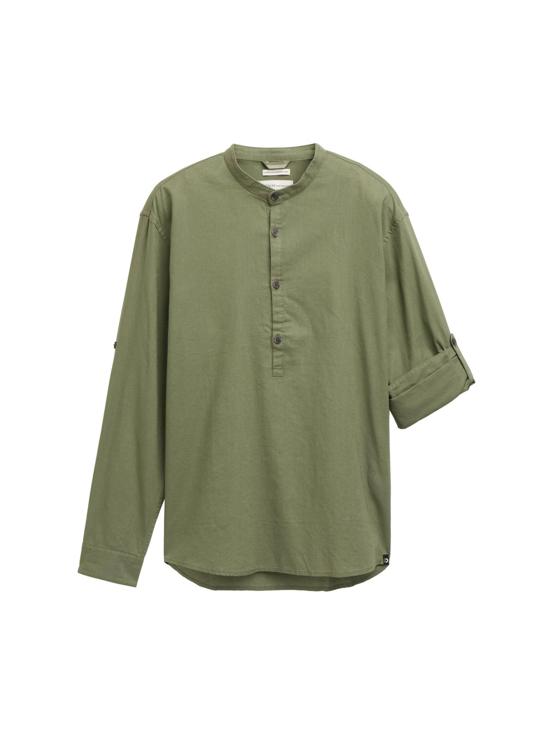 Denim Tom Tailor - Relaxed Fit Tunika Hemd mit Leinenanteil tree moss green - Gr. - M von Denim Tom Tailor