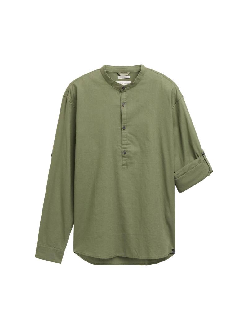 Denim Tom Tailor - Relaxed Fit Tunika Hemd mit Leinenanteil tree moss green - Gr. - M von Denim Tom Tailor
