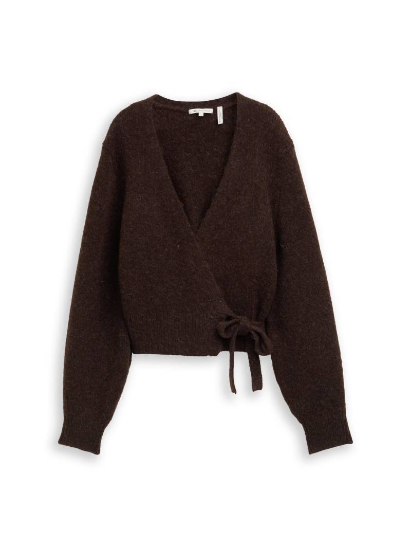 Denim Tom Tailor - Relaxed Fit Wrap Cardigan soft chocolate brown melange - Gr. - L von Denim Tom Tailor