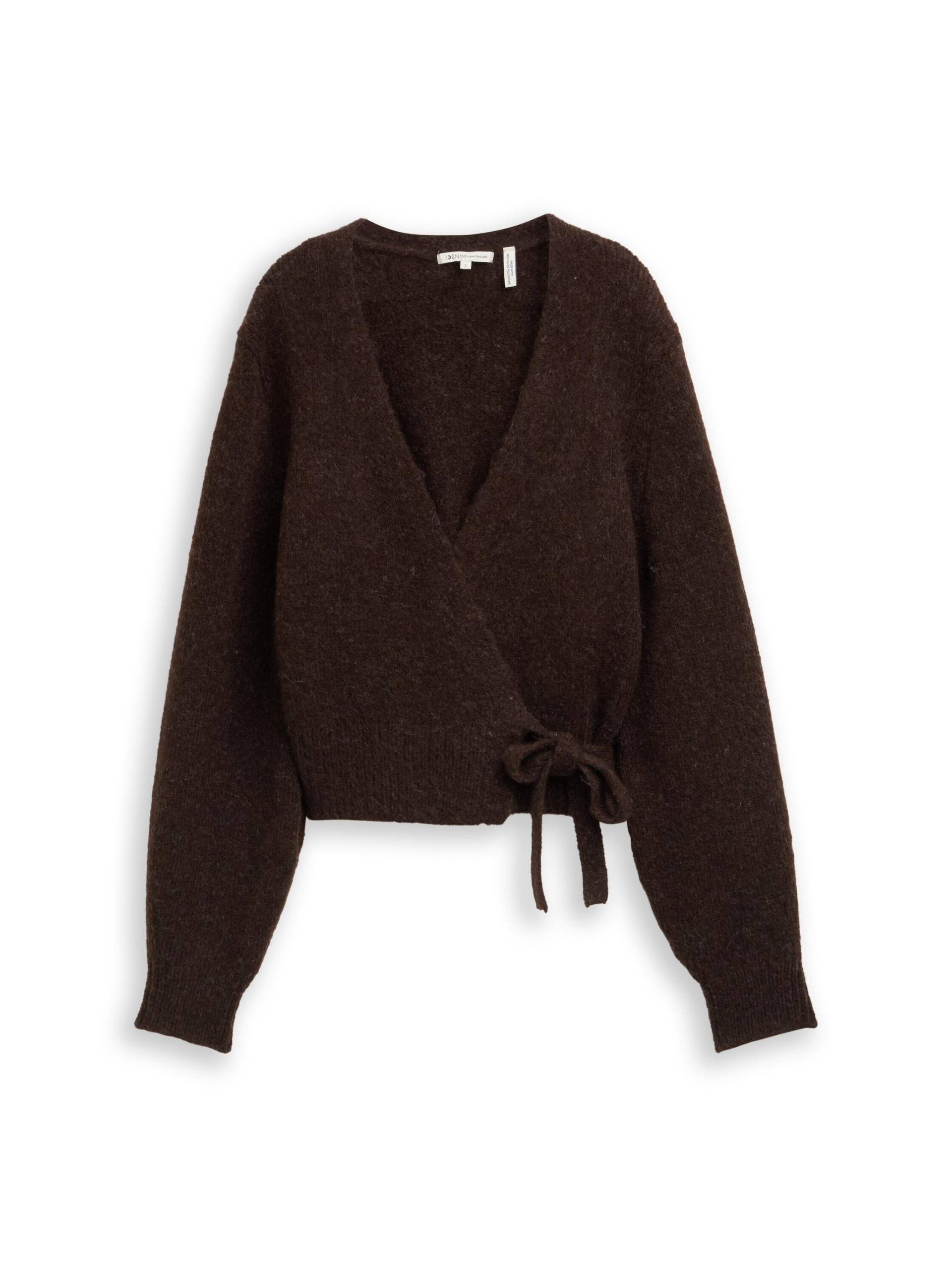 Denim Tom Tailor - Relaxed Fit Wrap Cardigan soft chocolate brown melange - Gr. - M von Denim Tom Tailor