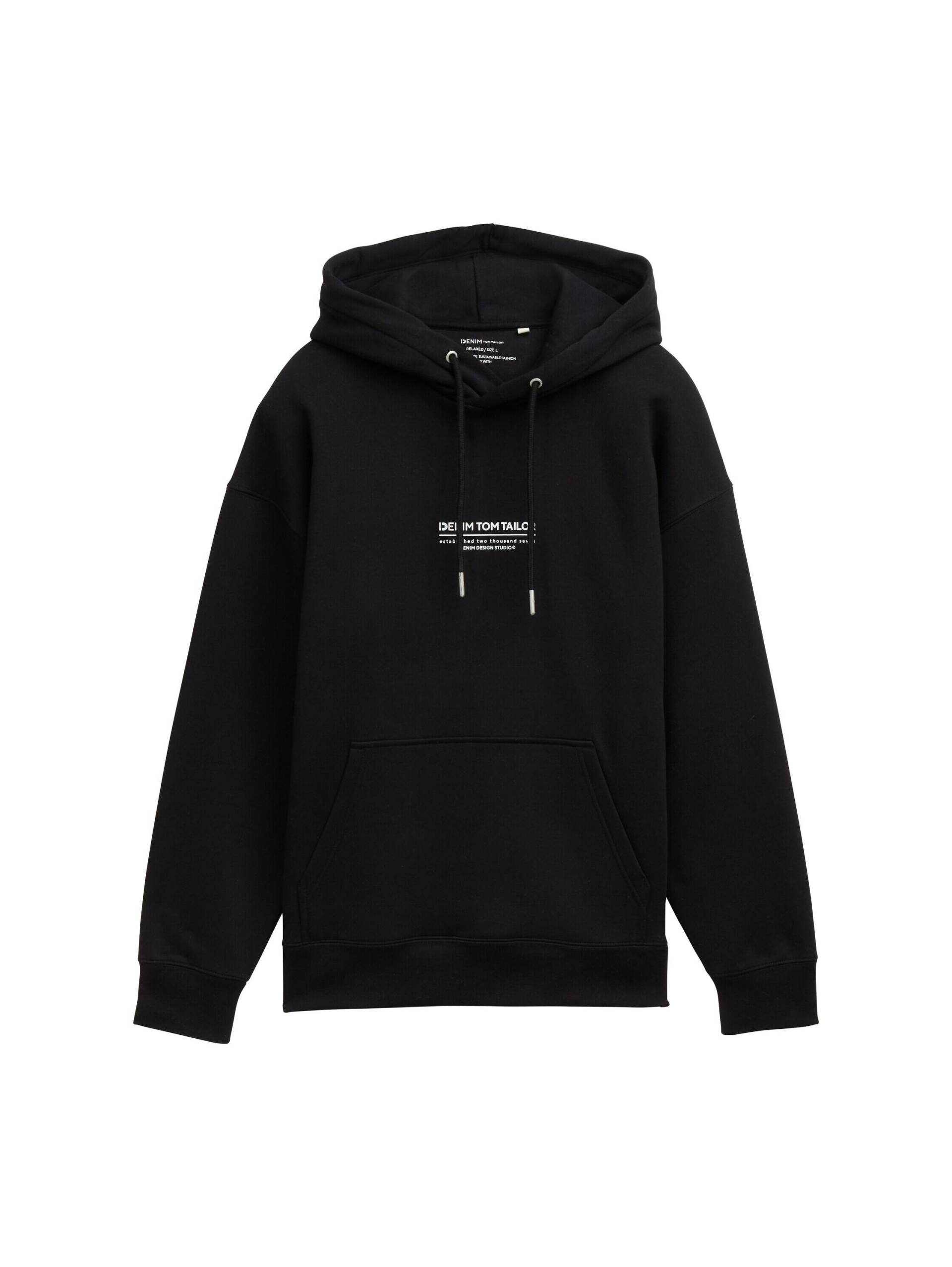 Denim Tom Tailor - Relaxed Hoodie Sweatshirt mit Logo-Print black - Gr. - XXL von Denim Tom Tailor