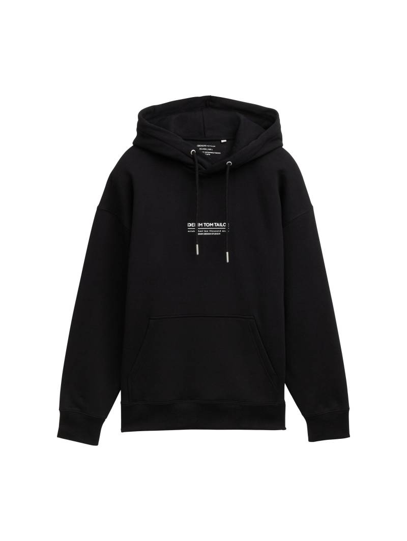 Denim Tom Tailor - Relaxed Hoodie Sweatshirt mit Logo-Print black - Gr. - XXL von Denim Tom Tailor
