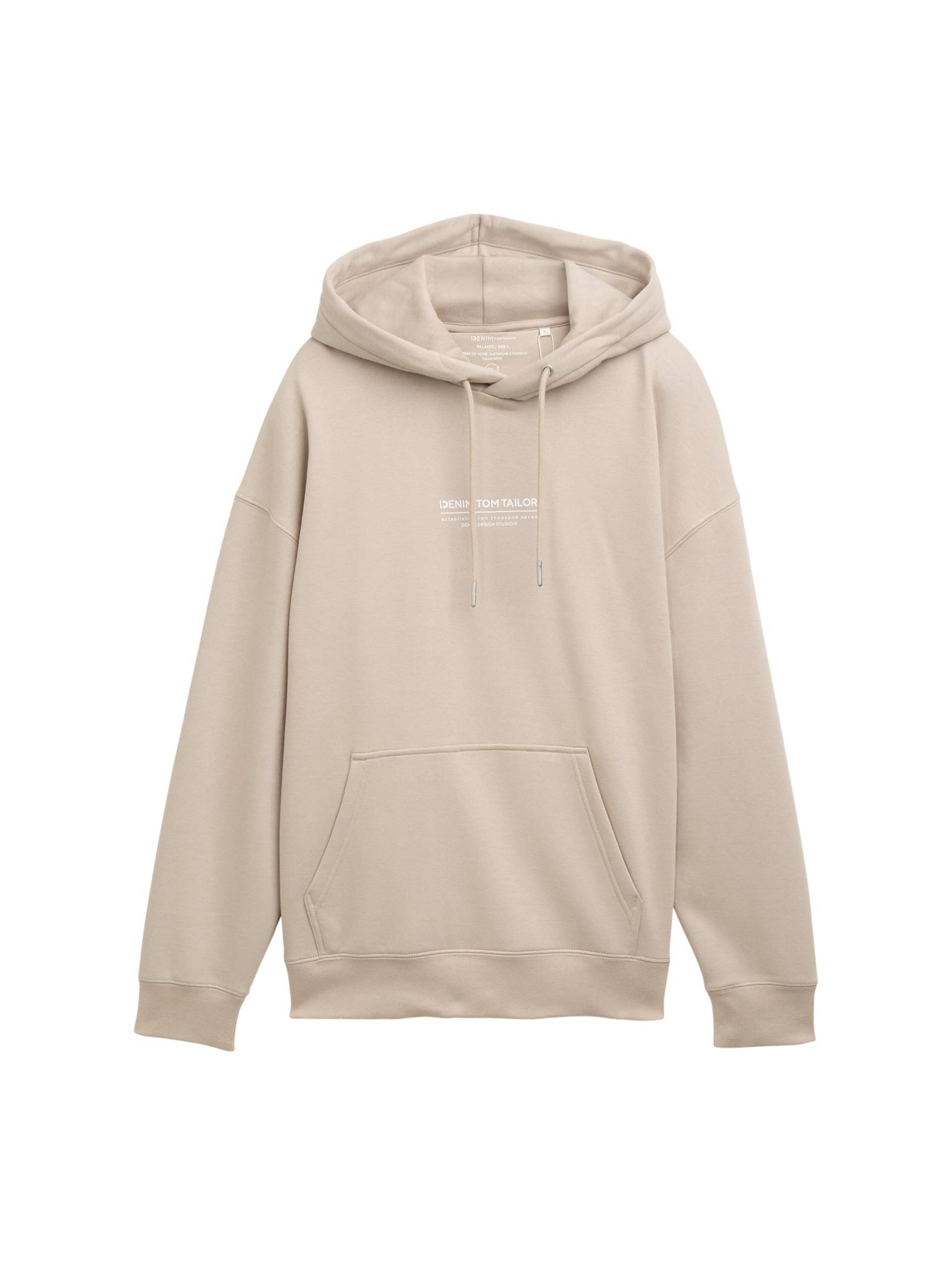 Denim Tom Tailor - Relaxed Hoodie Sweatshirt mit Logo-Print light dove grey - Gr. - M von Denim Tom Tailor