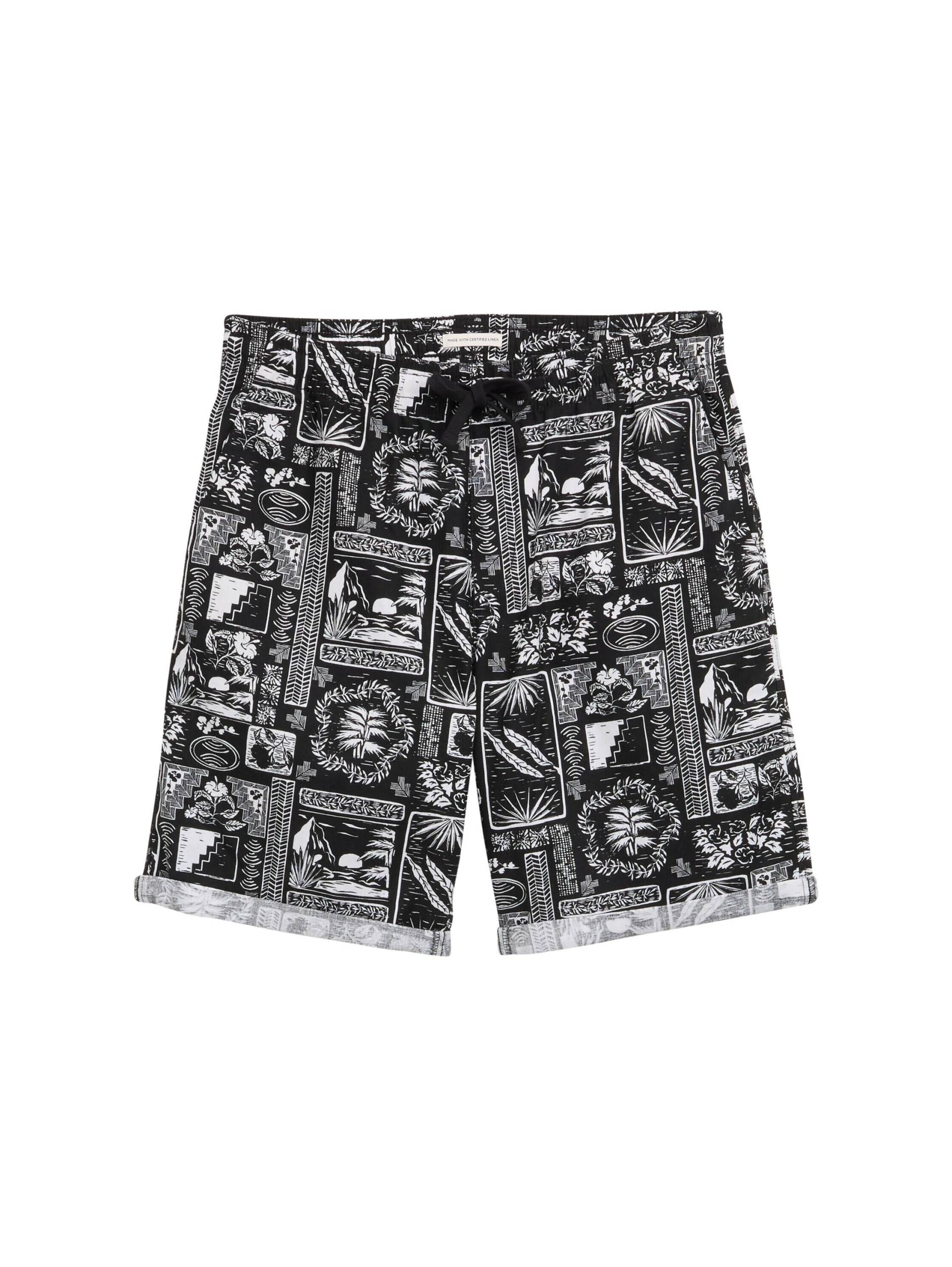 Denim Tom Tailor - Relaxed Shorts mit Leinenanteil black white hawai print - Gr. - S von Denim Tom Tailor