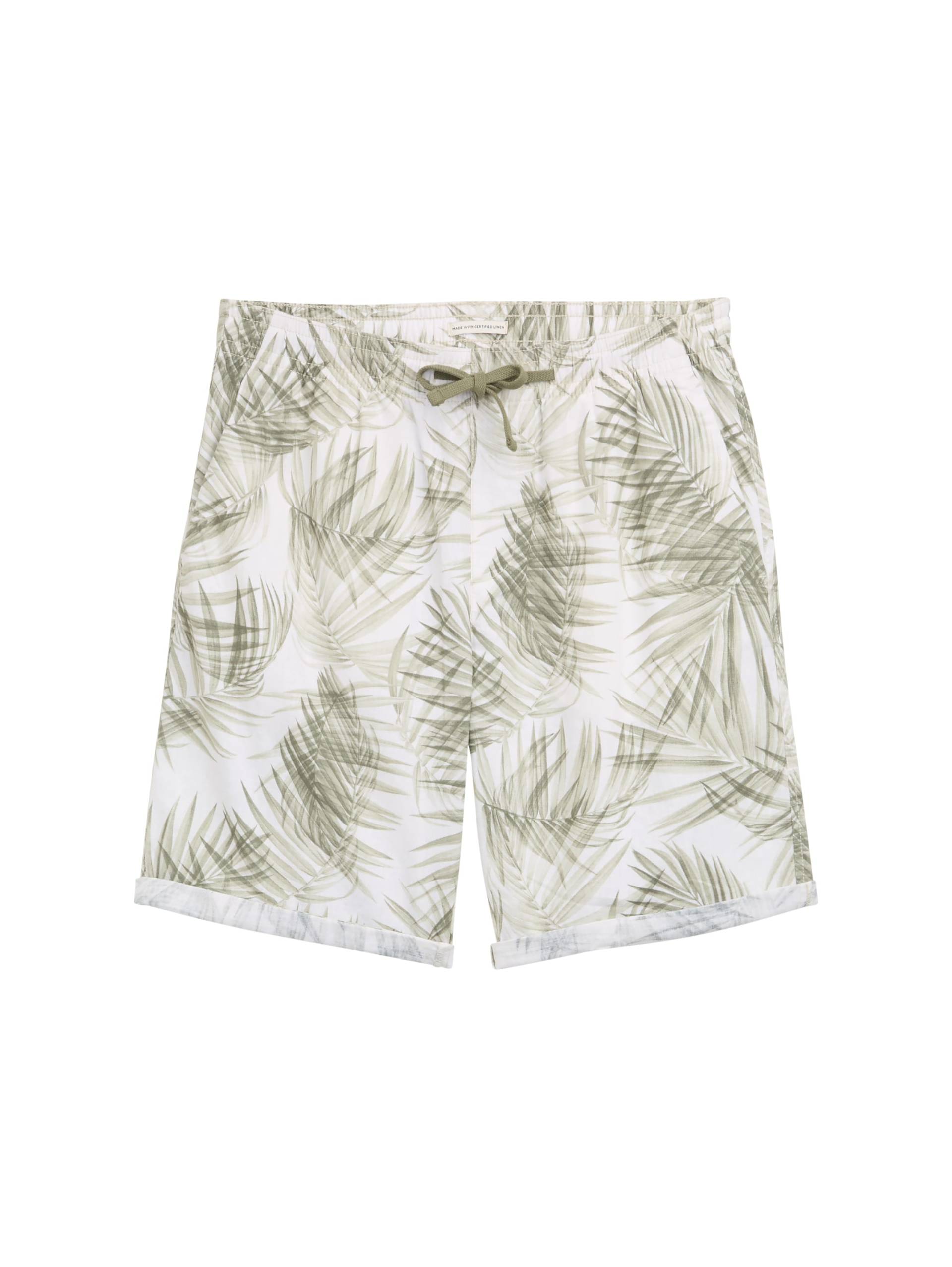 Denim Tom Tailor - Relaxed Shorts mit Leinenanteil white green watery palm print - Gr. - XL von Denim Tom Tailor