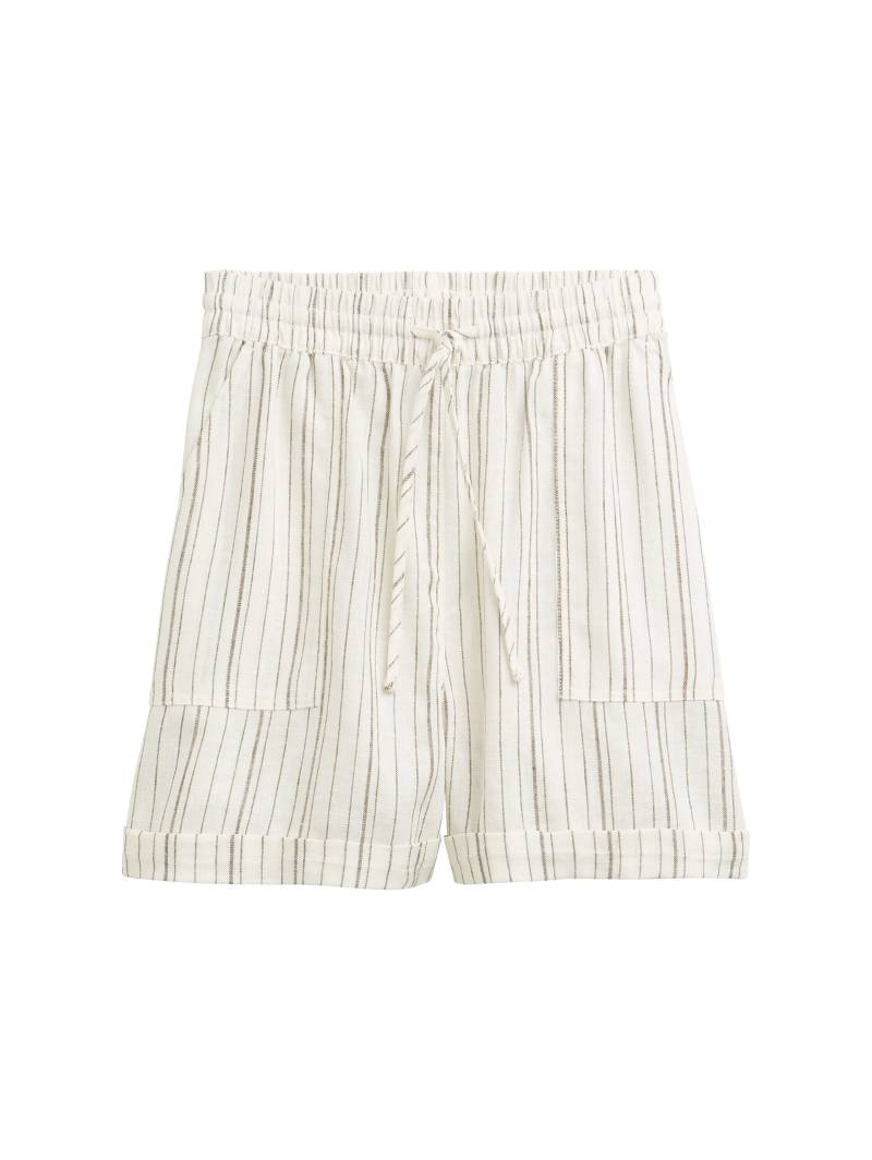Denim Tom Tailor - Relaxed Shorts mit Leinenanteil white olive vertical stripe - Gr. - S von Denim Tom Tailor