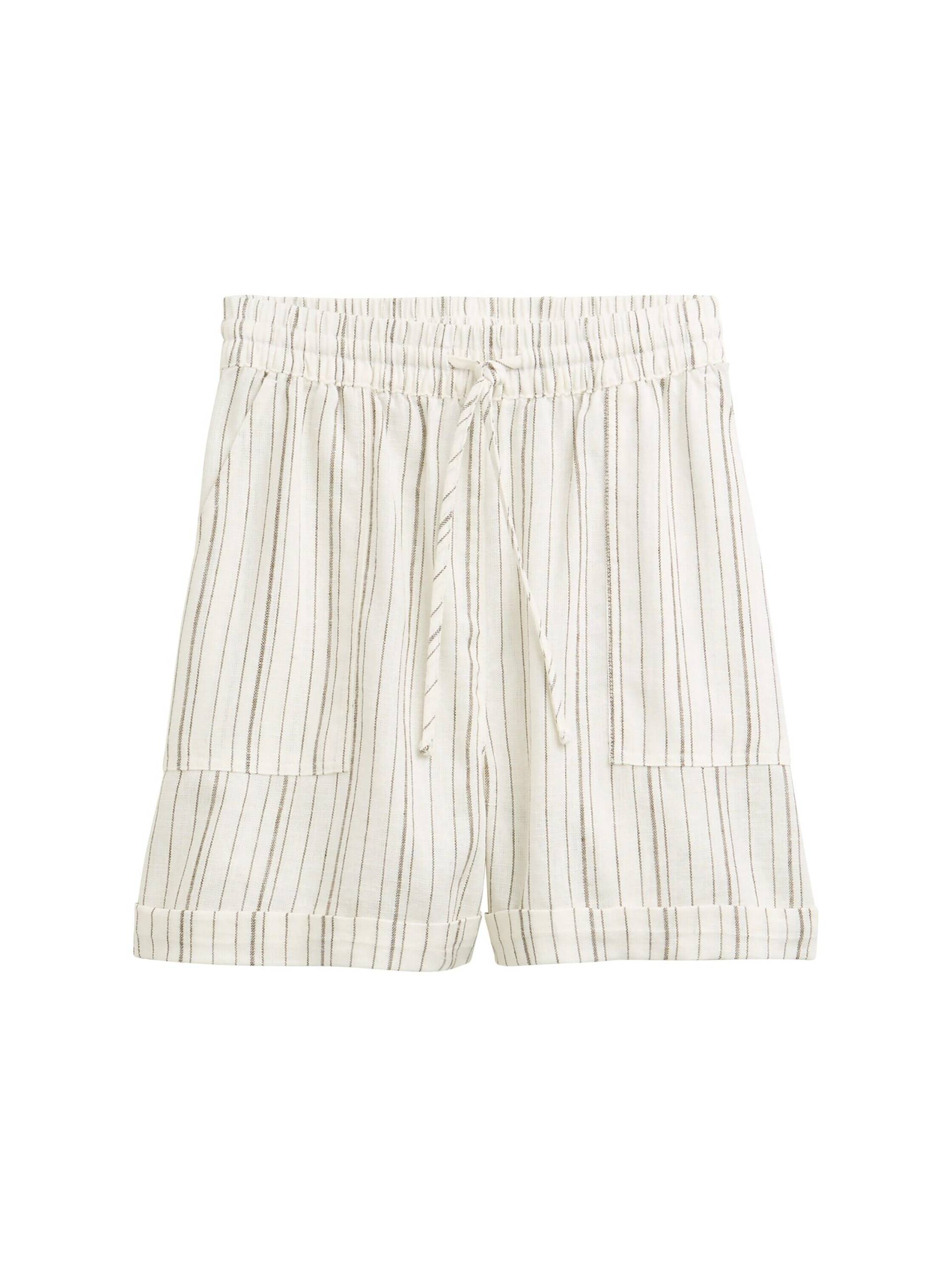 Denim Tom Tailor - Relaxed Shorts mit Leinenanteil white olive vertical stripe - Gr. - XL von Denim Tom Tailor