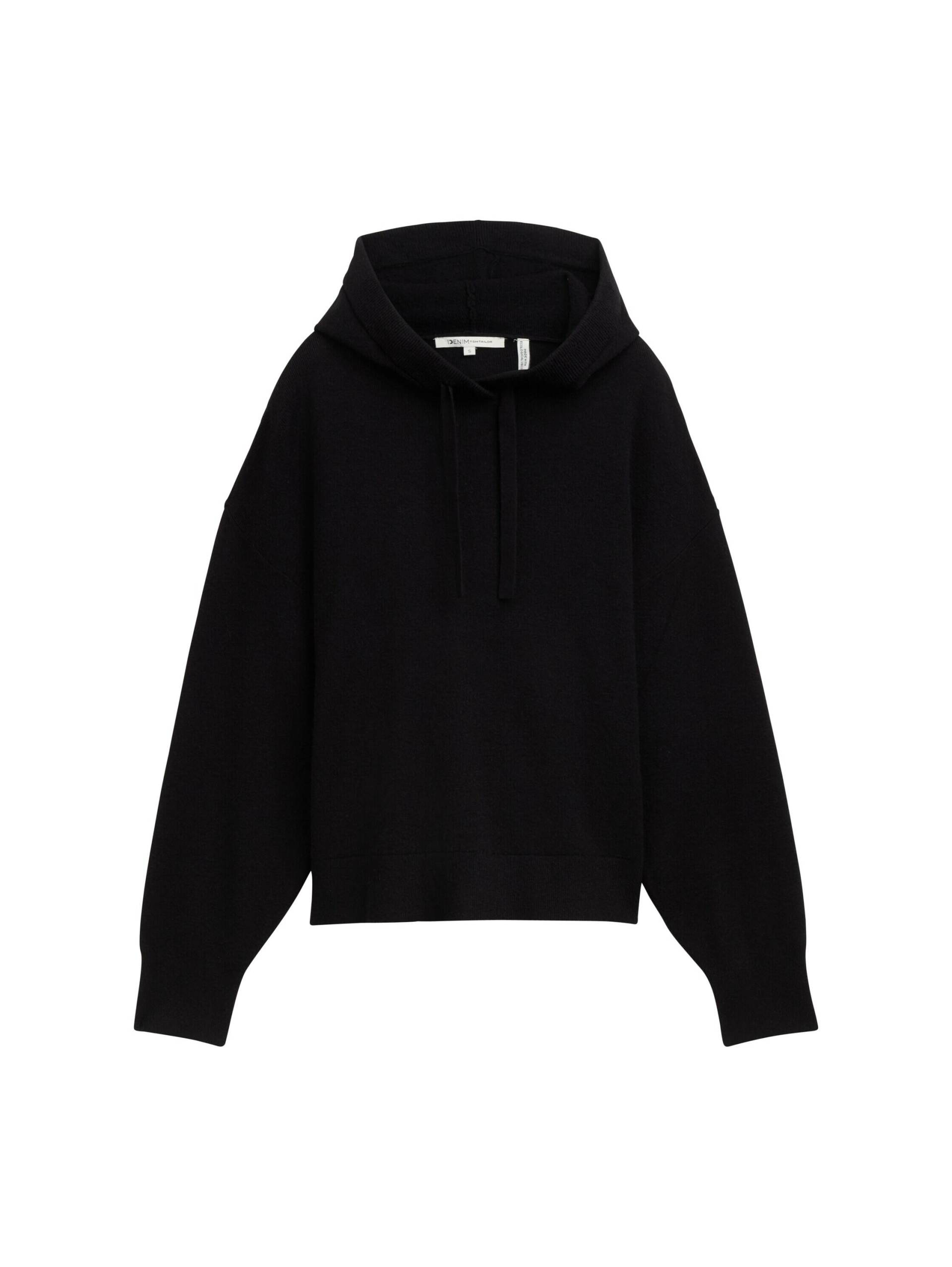 Denim Tom Tailor - Relaxed Strickpullover mit Kapuze deep black - Gr. - S von Denim Tom Tailor