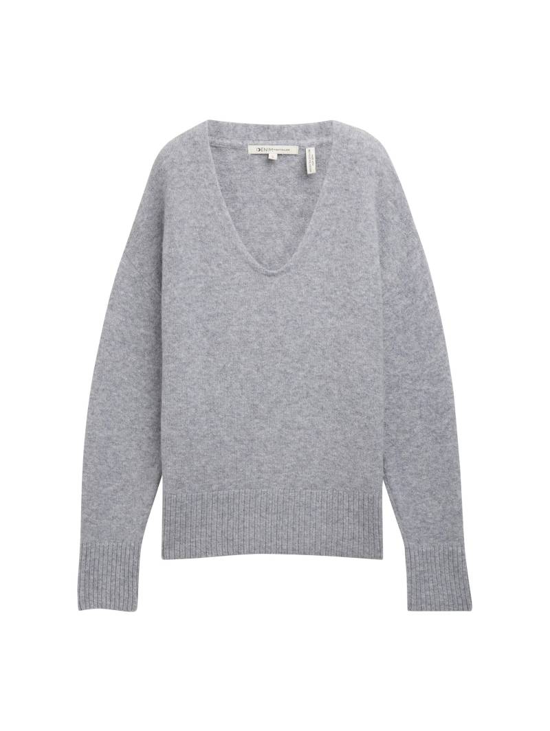 Denim Tom Tailor - Relaxed Strickpullover mit V-Ausschnitt cement grey mélange - Gr. - M von Denim Tom Tailor