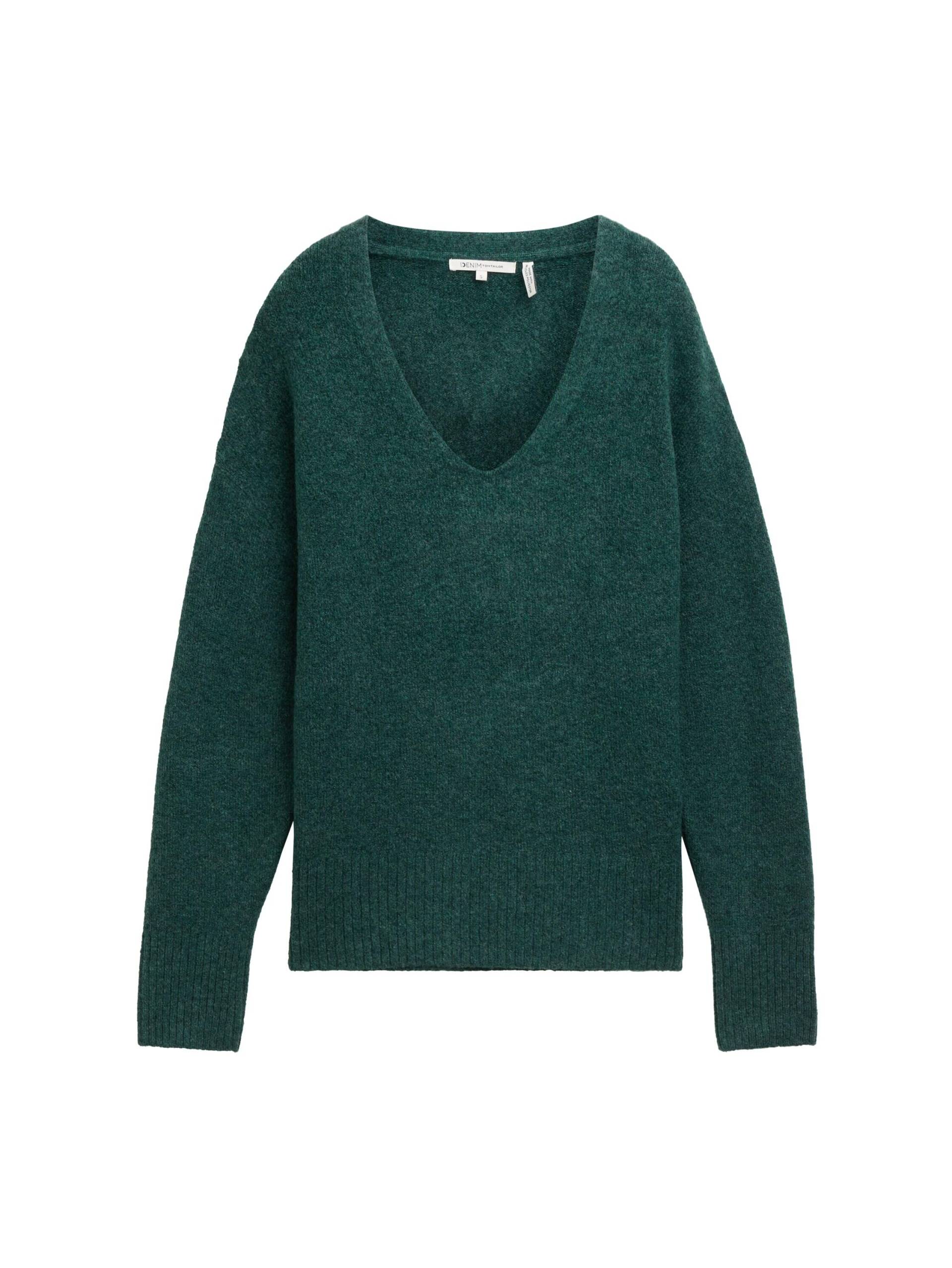 Denim Tom Tailor - Relaxed Strickpullover mit V-Ausschnitt midnight forest green mélange - Gr. - M von Denim Tom Tailor