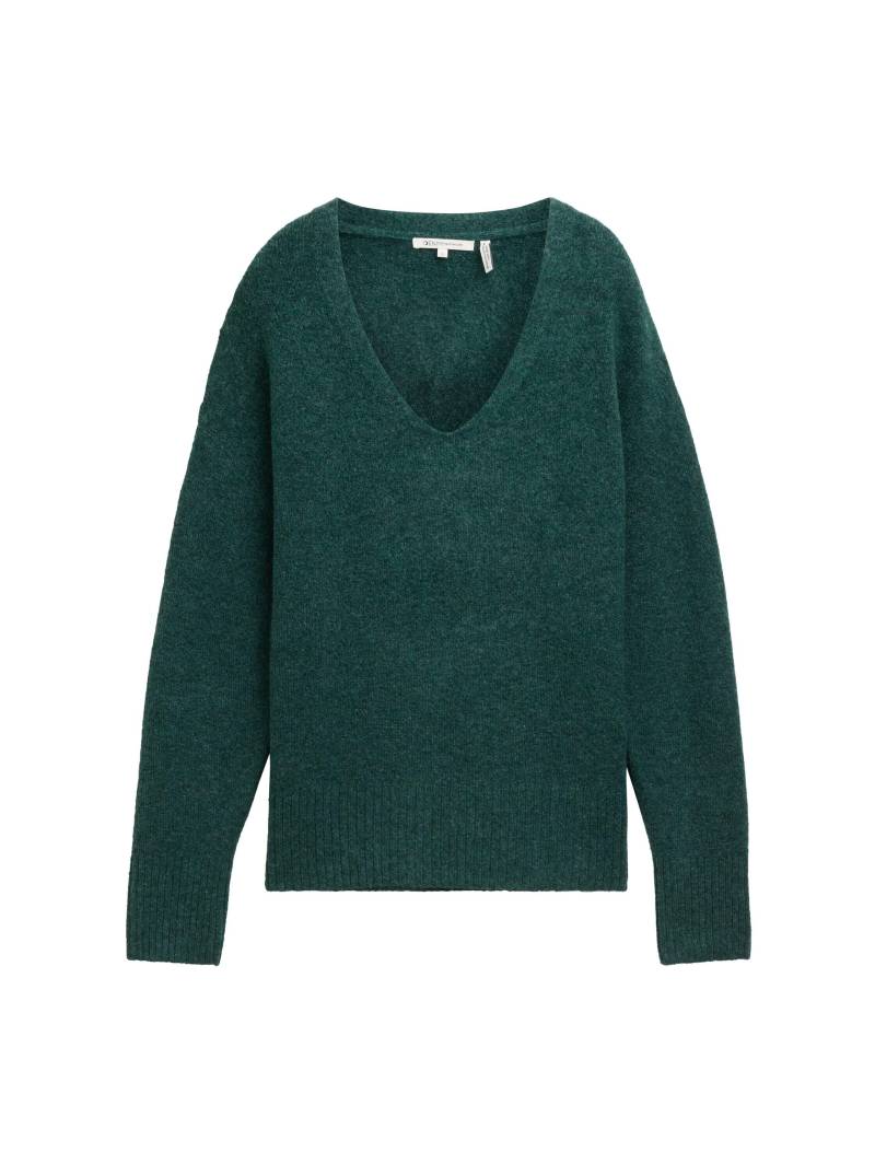 Denim Tom Tailor - Relaxed Strickpullover mit V-Ausschnitt midnight forest green mélange - Gr. - M von Denim Tom Tailor
