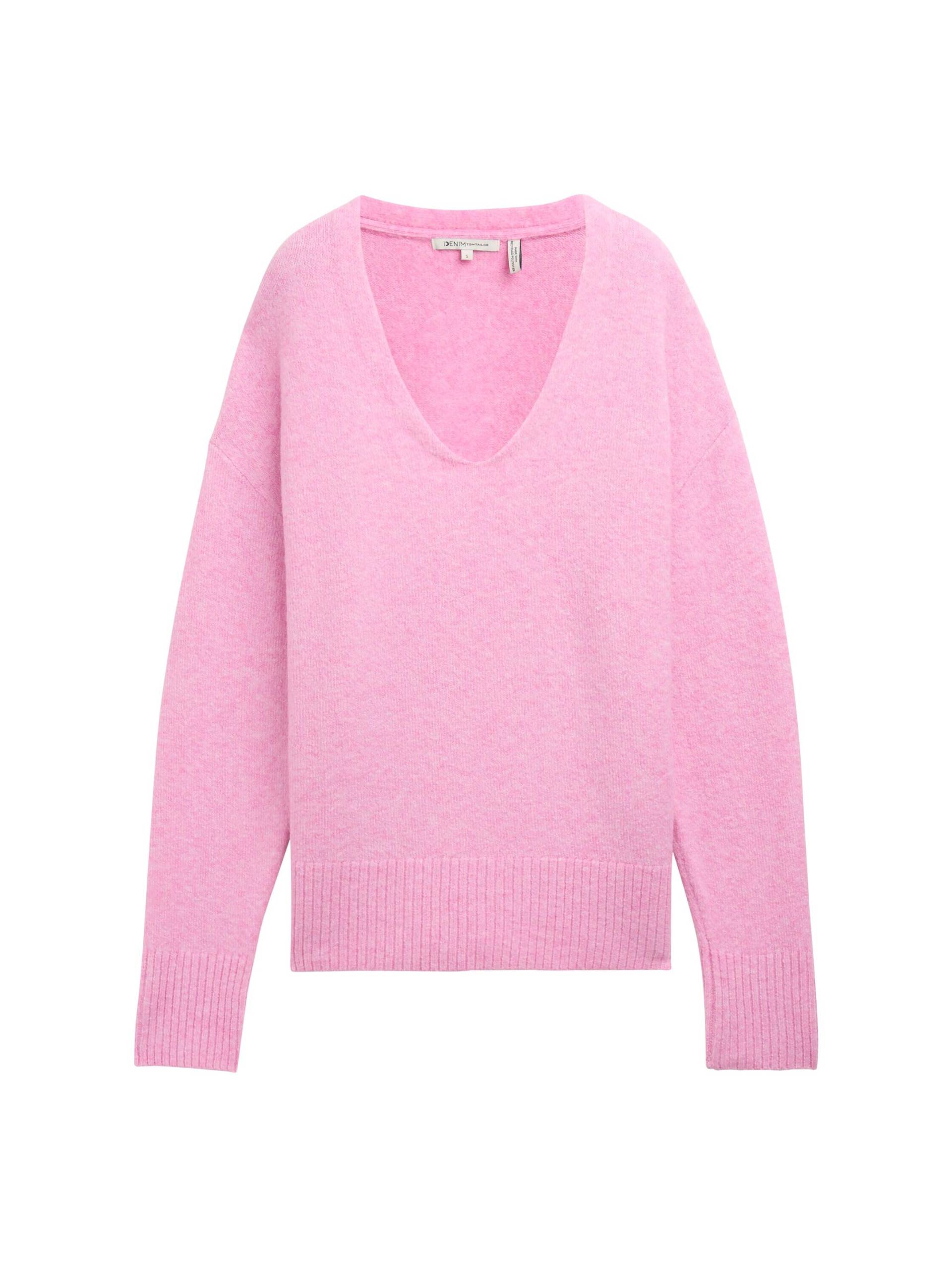 Denim Tom Tailor - Relaxed Strickpullover mit V-Ausschnitt soft pink melange - Gr. - L von Denim Tom Tailor