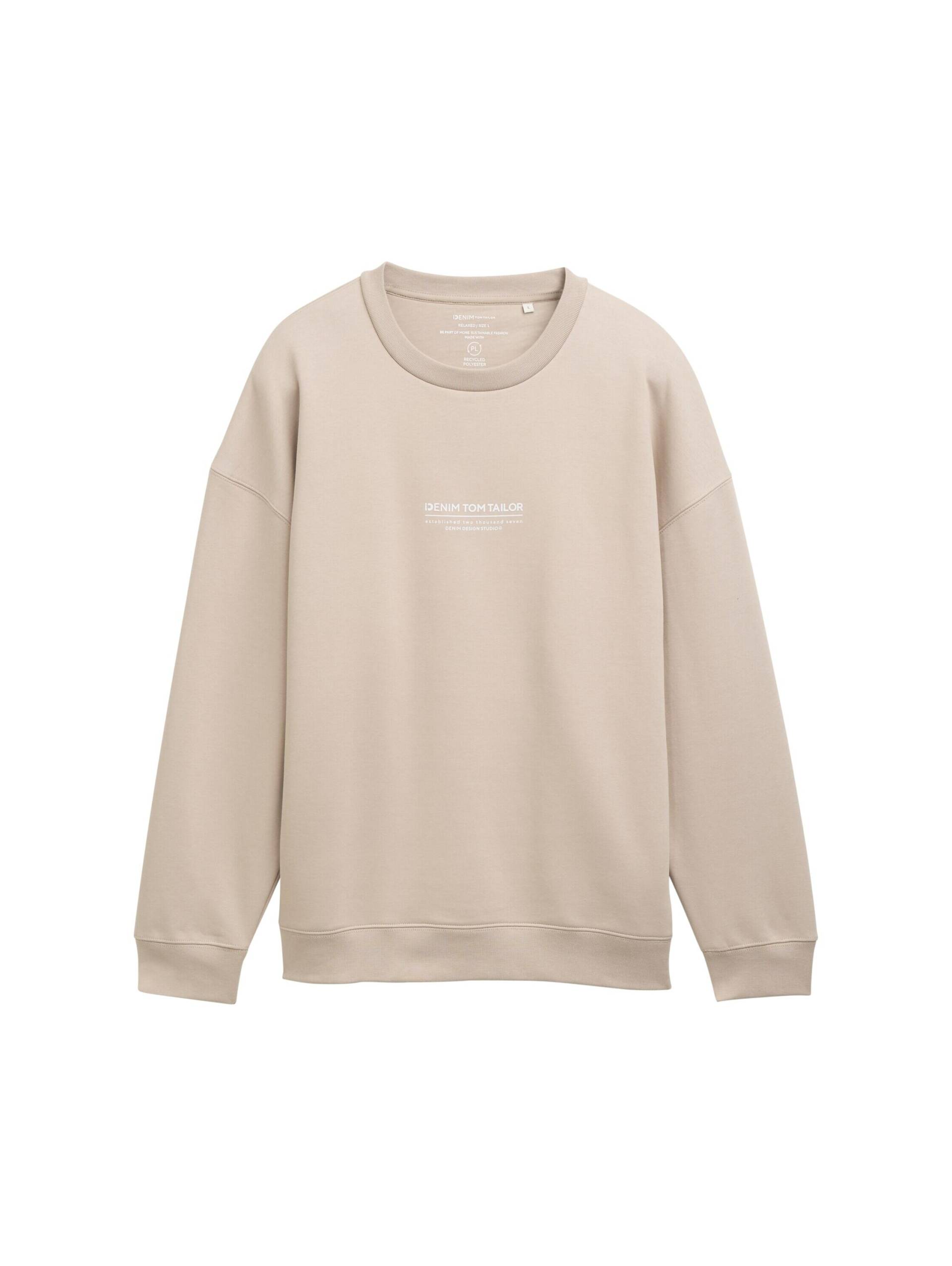 Denim Tom Tailor - Relaxed Sweatshirt mit Logo-Print light dove grey - Gr. - XL von Denim Tom Tailor