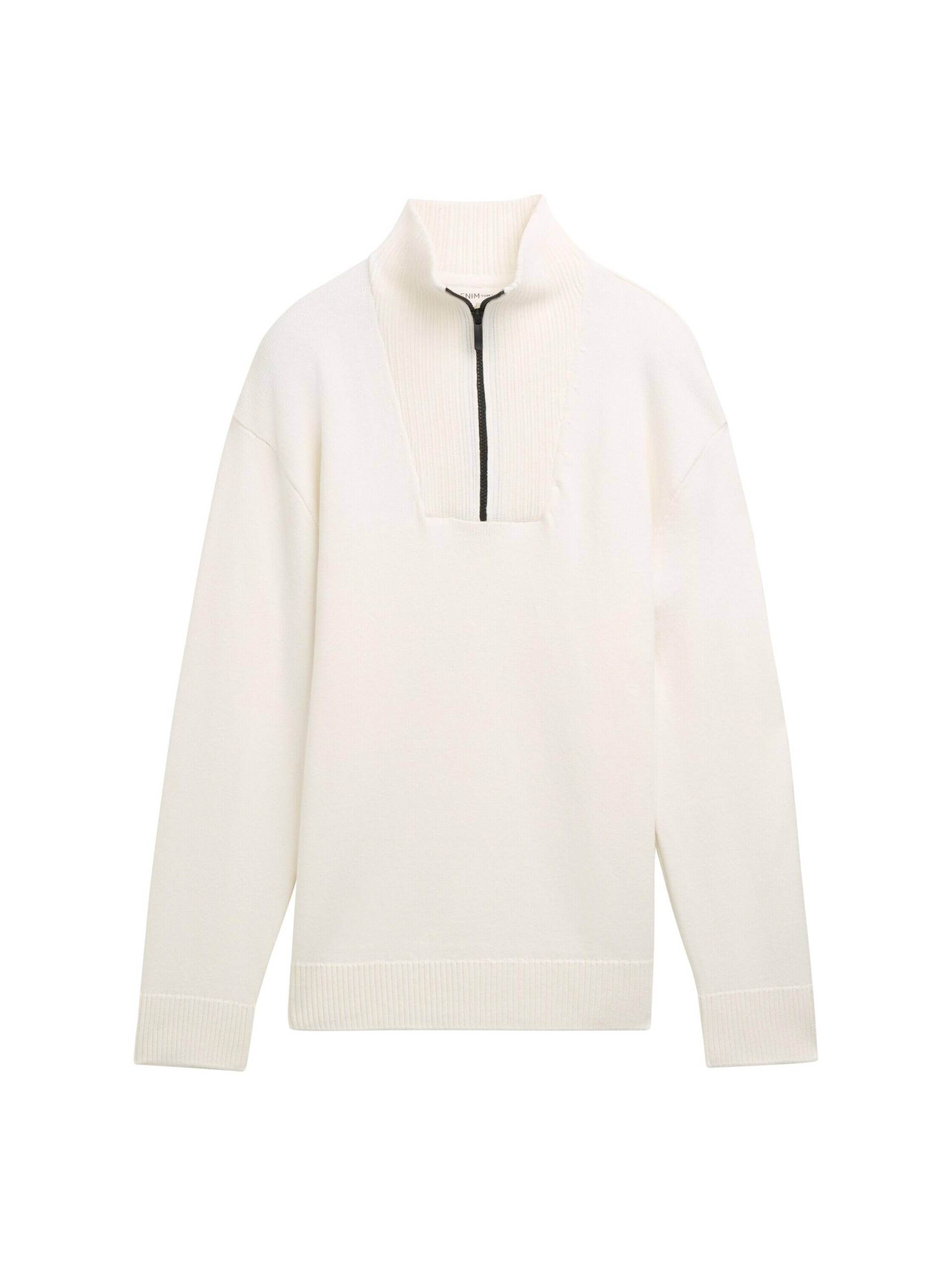 Denim Tom Tailor - Relaxed Troyer Strickpullover wool white - Gr. - L von Denim Tom Tailor