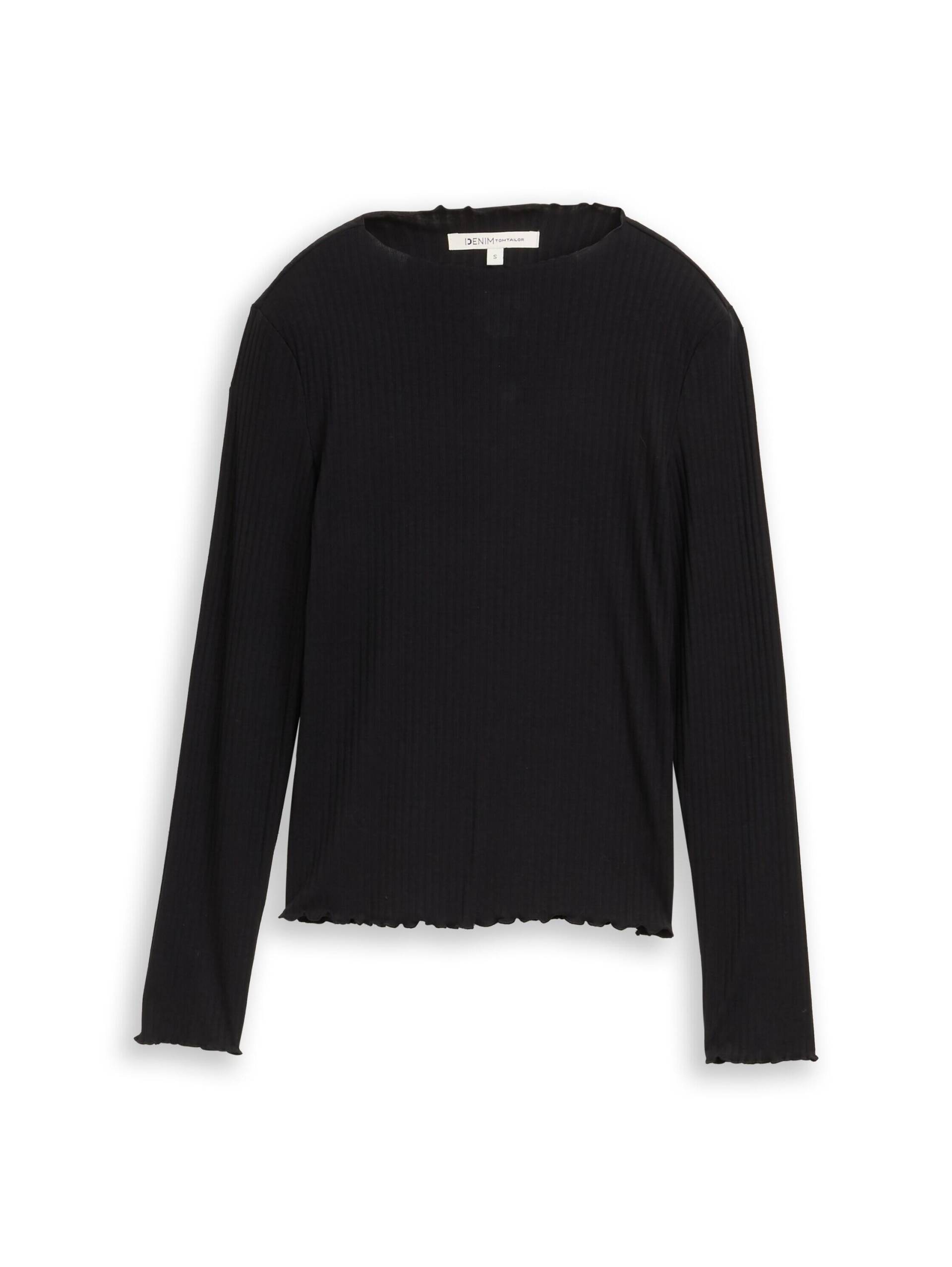 Denim Tom Tailor - Ripp Langarmshirt mit Stehkragen deep black - Gr. - XL von Denim Tom Tailor