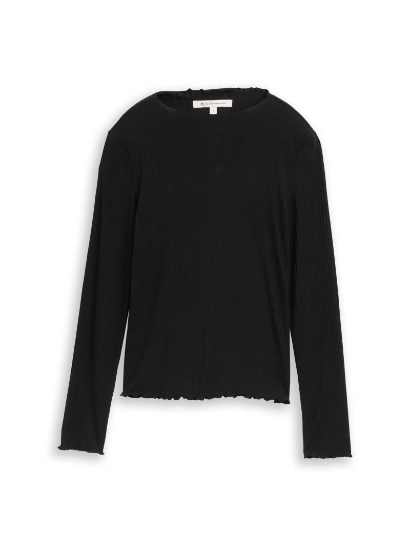 Denim Tom Tailor - Ripp Langarmshirt mit Stehkragen deep black - Gr. - XL von Denim Tom Tailor