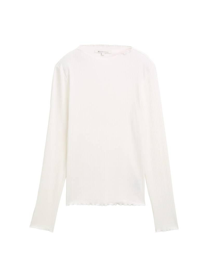 Denim Tom Tailor - Ripp Langarmshirt mit Stehkragen off white - Gr. - XS von Denim Tom Tailor