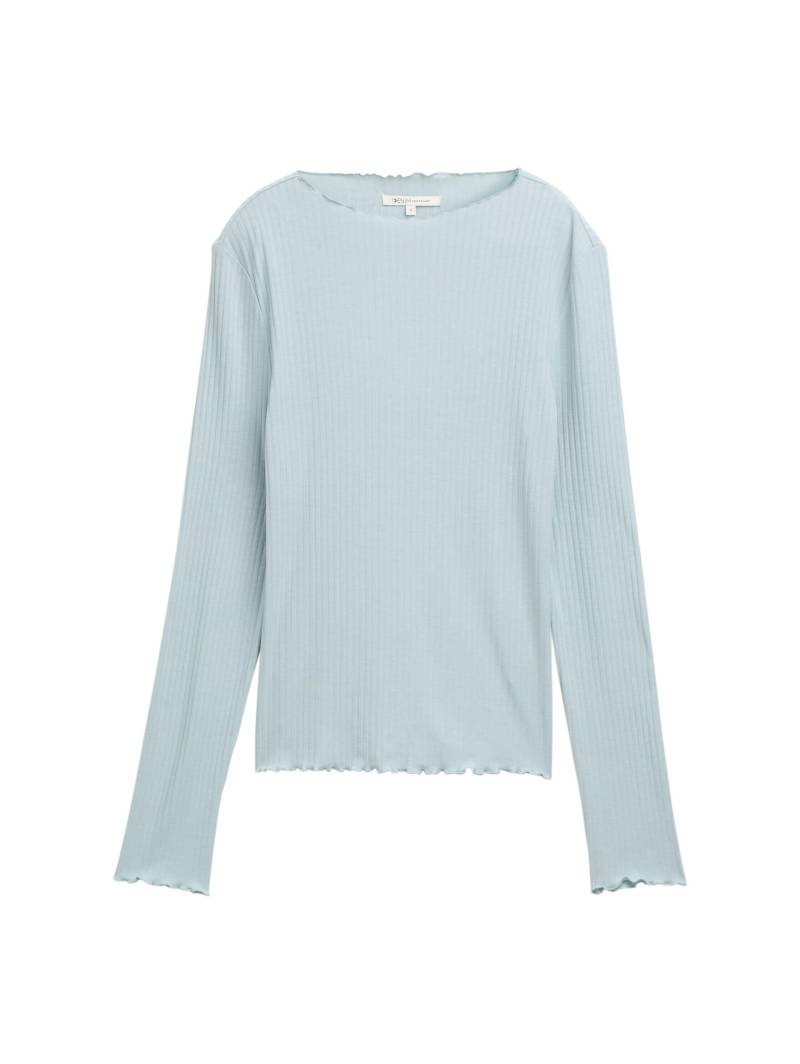 Denim Tom Tailor - Ripp Langarmshirt mit Stehkragen silver cloud blue - Gr. - M von Denim Tom Tailor