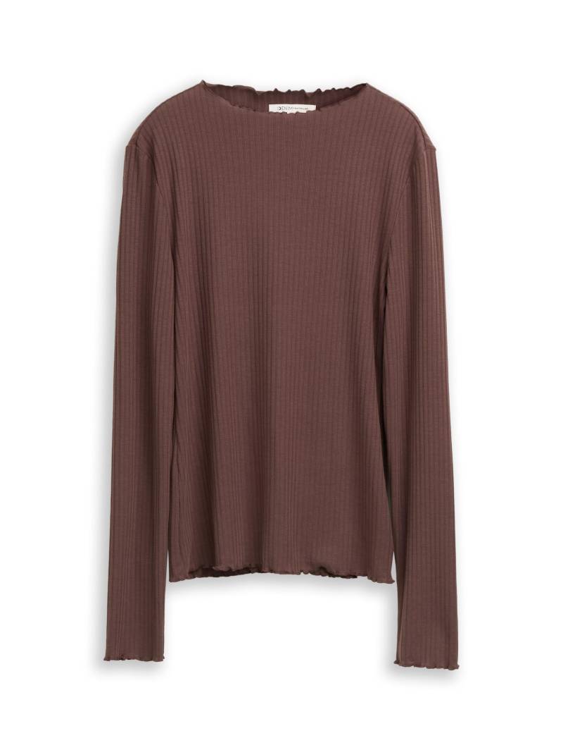 Denim Tom Tailor - Ripp Langarmshirt mit Stehkragen soft chocolate brown - Gr. - XXL von Denim Tom Tailor