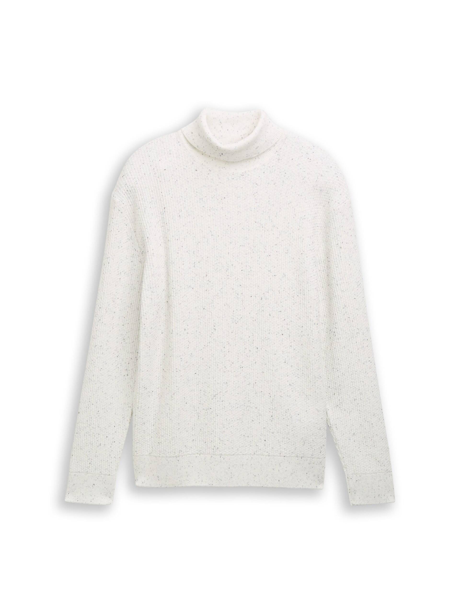 Denim Tom Tailor - Rollkragenpullover aus Noppengarn offwhite multicolor neps - Gr. - L von Denim Tom Tailor