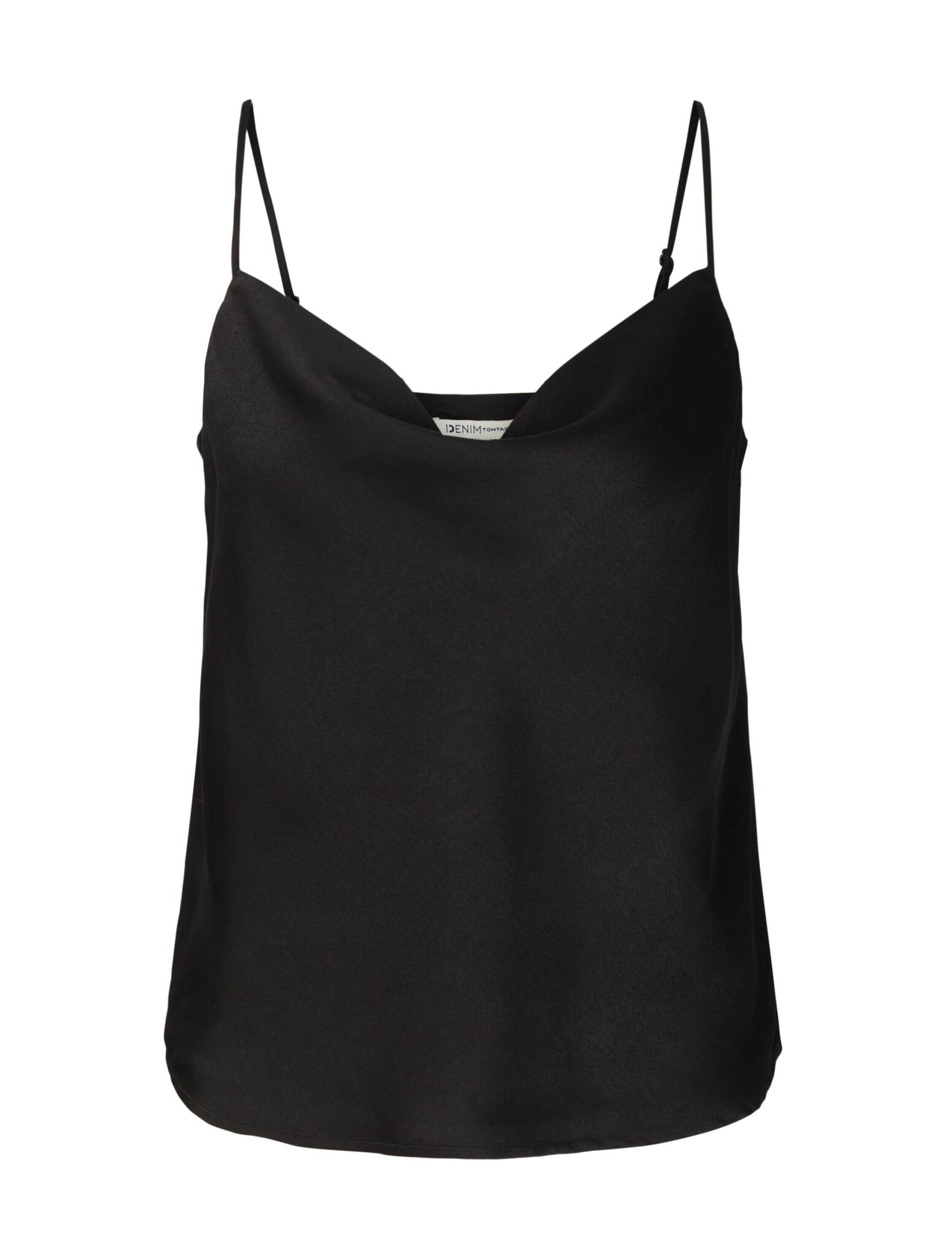 Denim Tom Tailor - Satintop mit Wasserfallausschnitt deep black - Gr. - L von Denim Tom Tailor