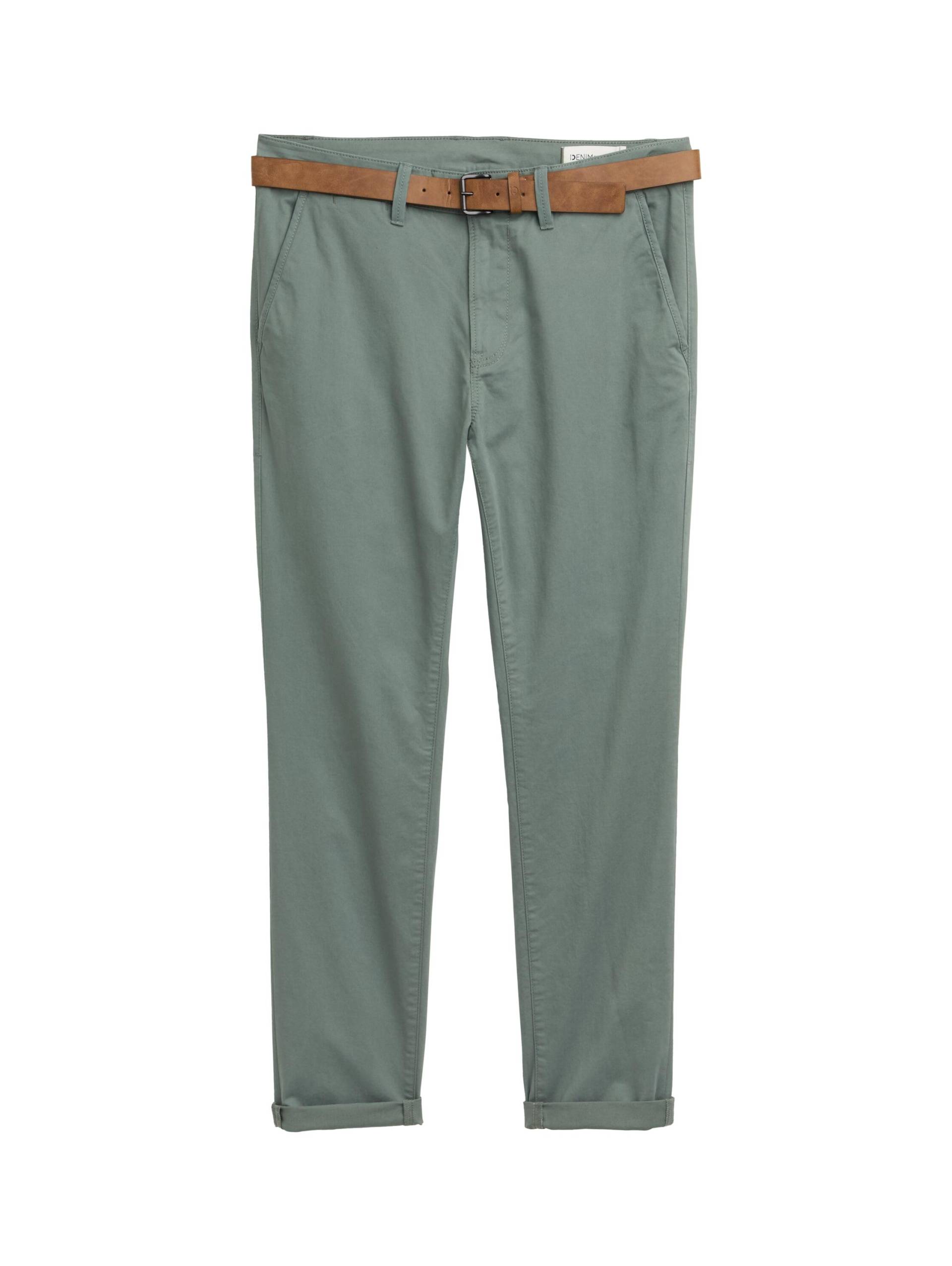 Denim Tom Tailor - Slim Chino Hose mit Gürtel washed jasper green - Gr. - 30/34 von Denim Tom Tailor
