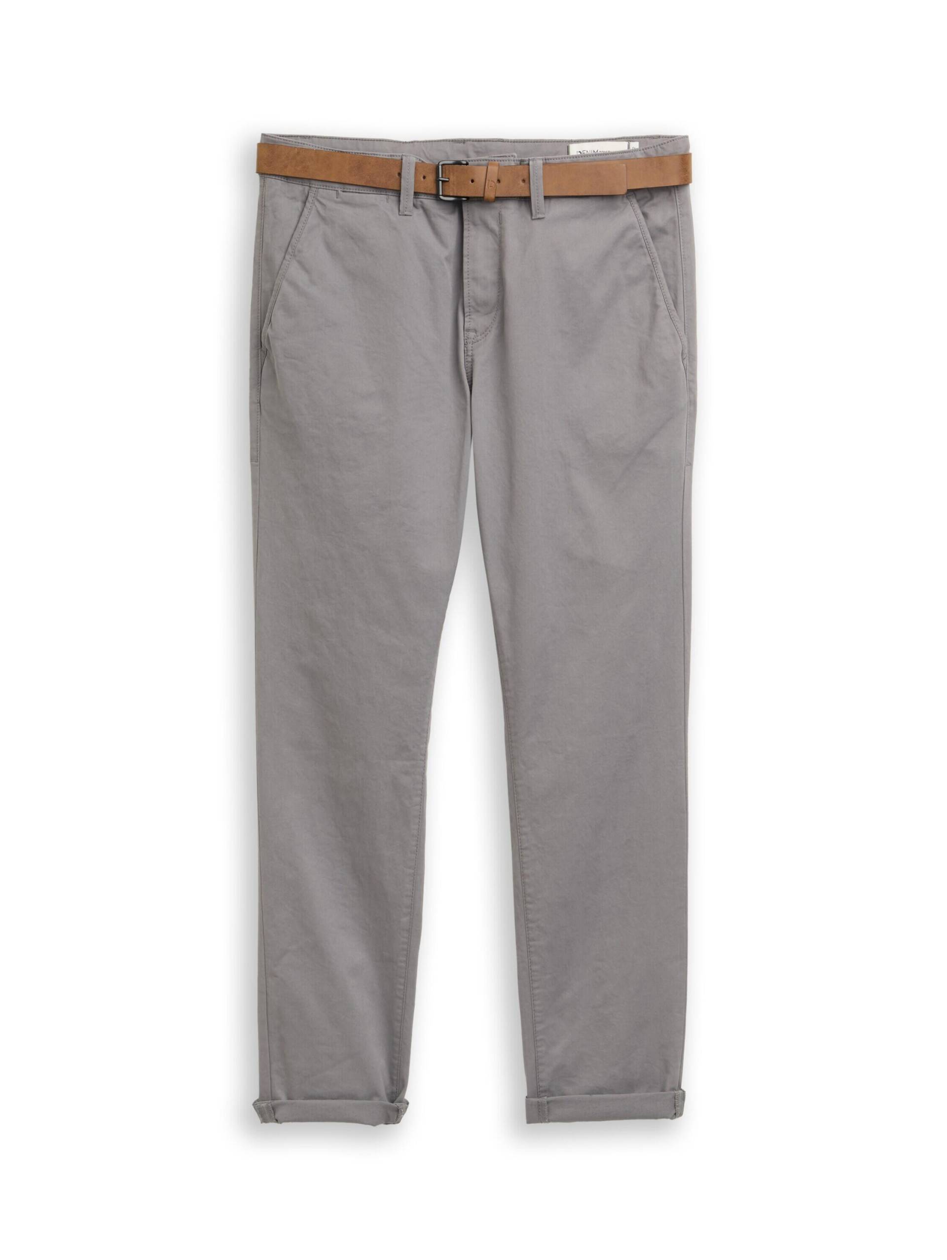 Denim Tom Tailor - Slim Fit Chino Hose mit Gürtel castlerock grey - Gr. - 36/34 von Denim Tom Tailor