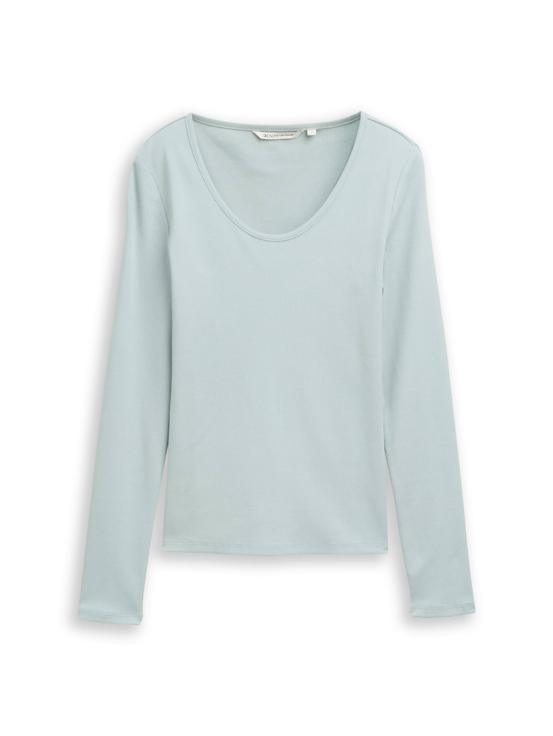 Denim Tom Tailor - Slim Fit Langarmshirt mit Rippstruktur silver cloud blue - Gr. - XS von Denim Tom Tailor