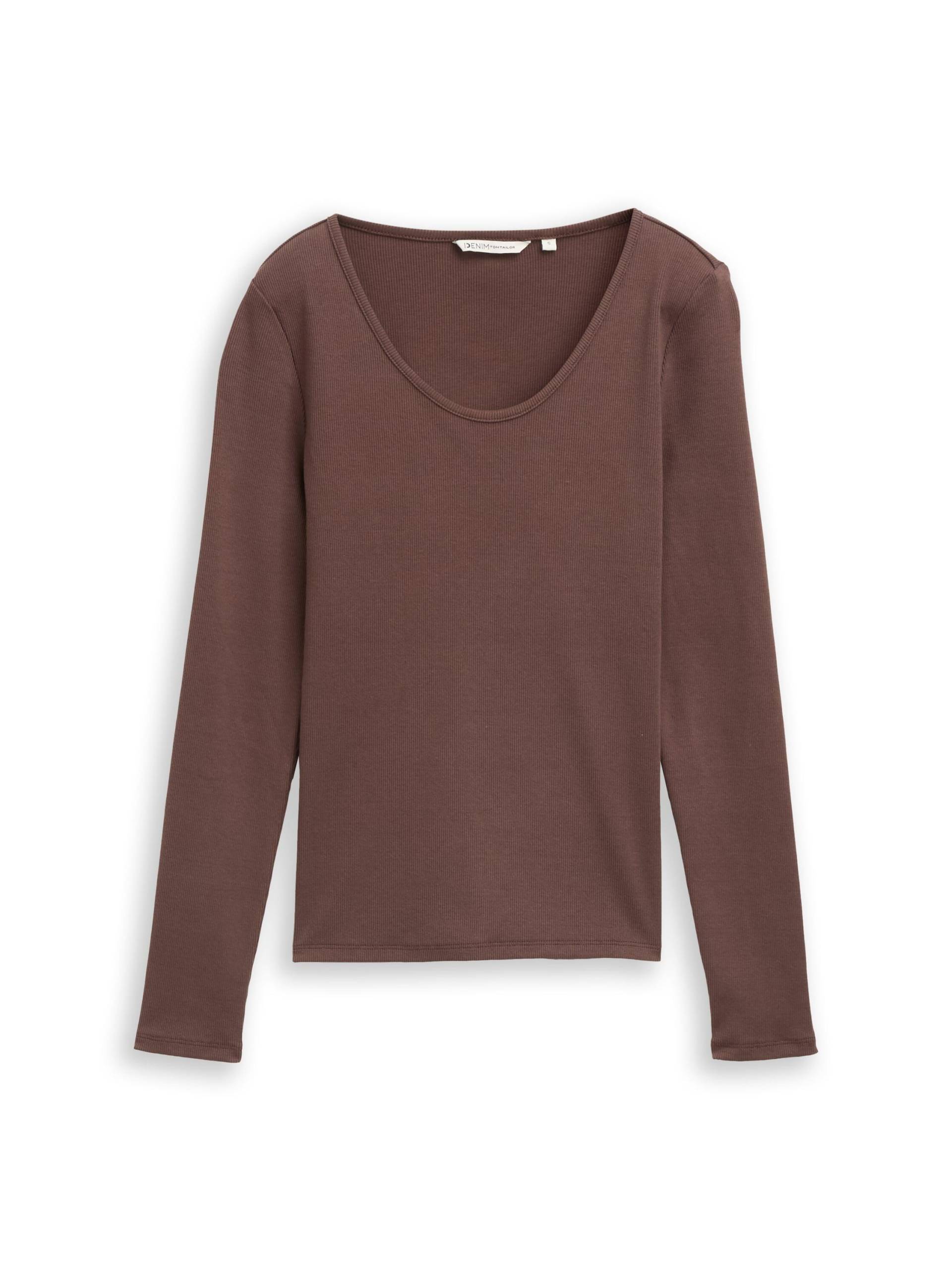 Denim Tom Tailor - Slim Fit Langarmshirt mit Rippstruktur soft chocolate brown - Gr. - M von Denim Tom Tailor