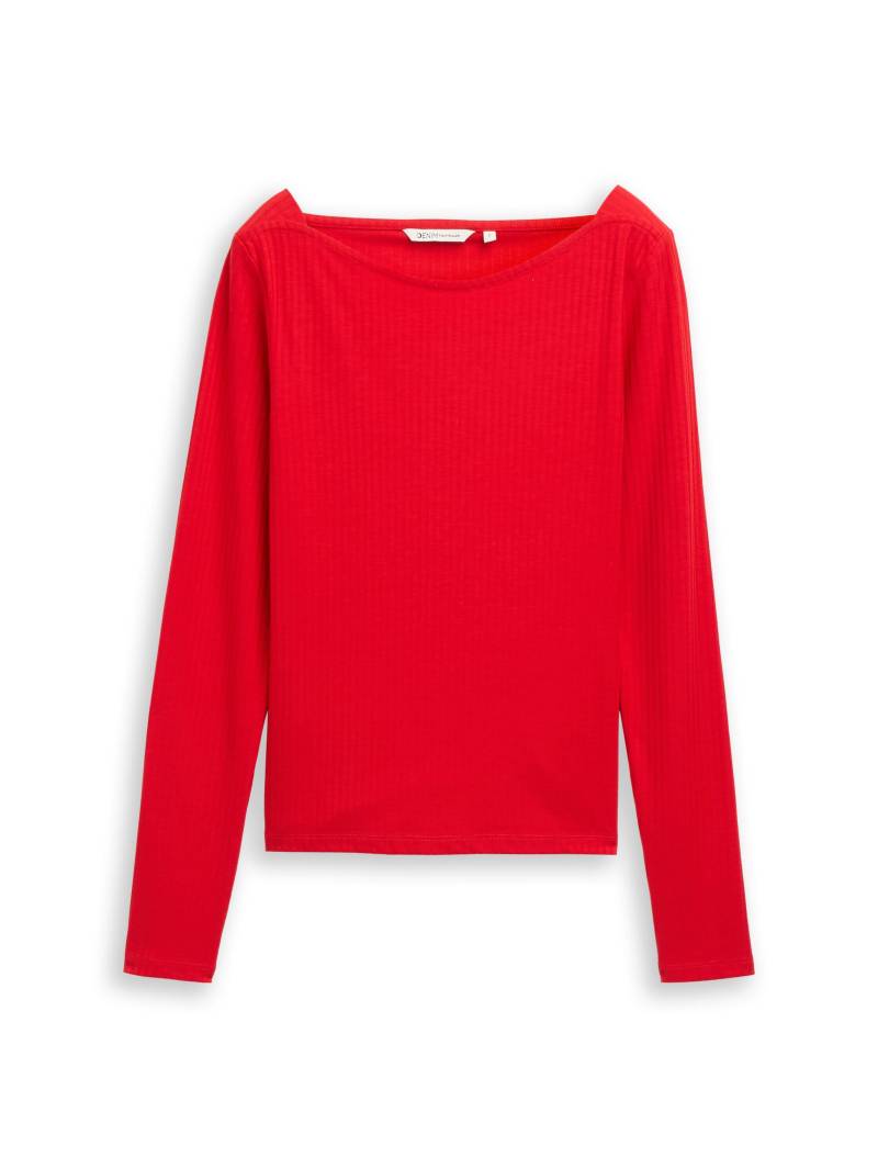Denim Tom Tailor - Slim Fit Langarmshirt mit U-Boot-Ausschnitt brilliant red - Gr. - L von Denim Tom Tailor