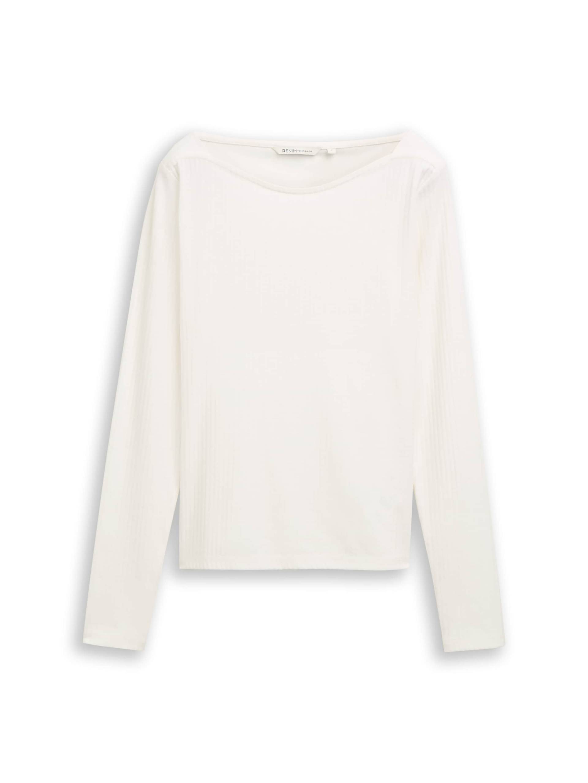Denim Tom Tailor - Slim Fit Langarmshirt mit U-Boot-Ausschnitt off white - Gr. - L von Denim Tom Tailor