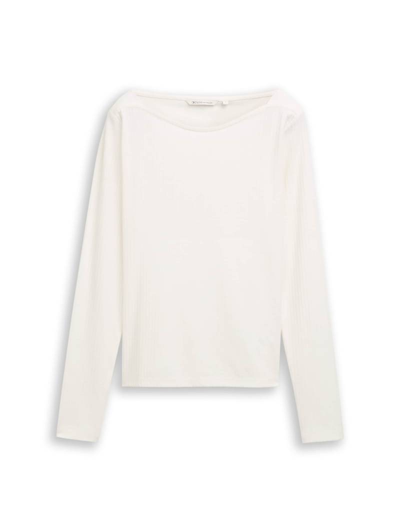 Denim Tom Tailor - Slim Fit Langarmshirt mit U-Boot-Ausschnitt off white - Gr. - XS von Denim Tom Tailor
