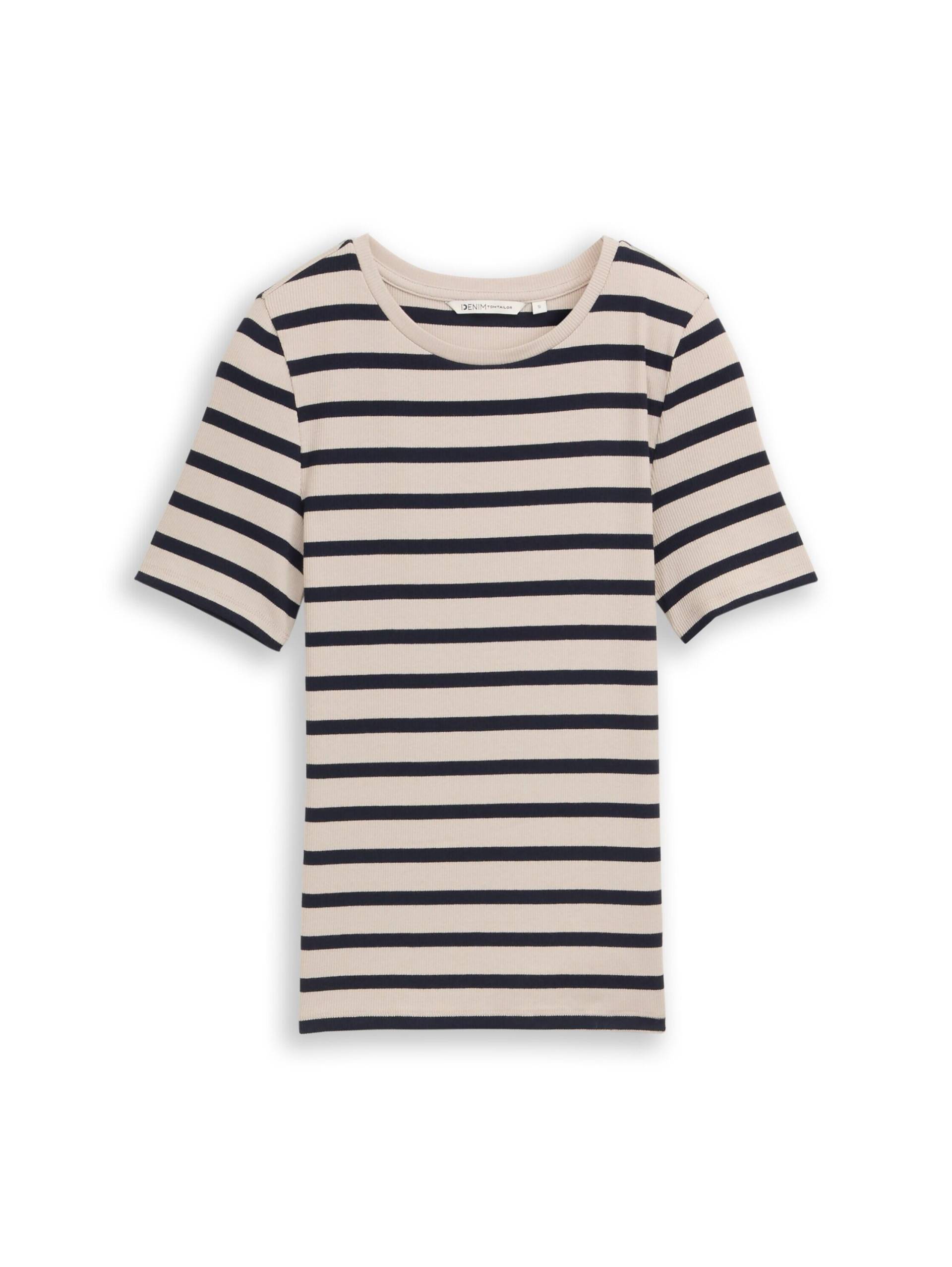 Denim Tom Tailor - Slim Fit T-Shirt mit Streifenmuster cloud grey navy stripe - Gr. - M von Denim Tom Tailor