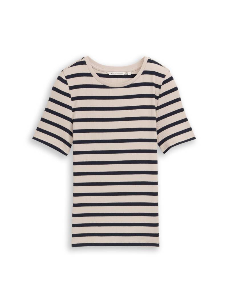 Denim Tom Tailor - Slim Fit T-Shirt mit Streifenmuster cloud grey navy stripe - Gr. - XS von Denim Tom Tailor