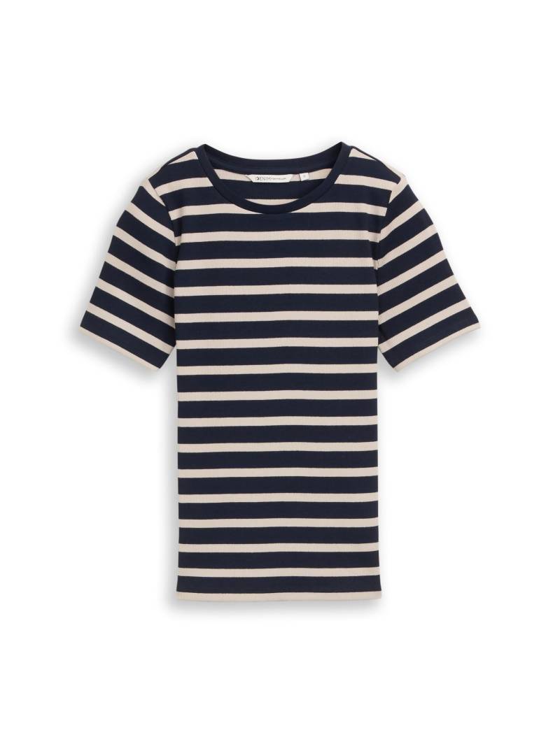 Denim Tom Tailor - Slim Fit T-Shirt mit Streifenmuster navy cloud grey stripe - Gr. - M von Denim Tom Tailor